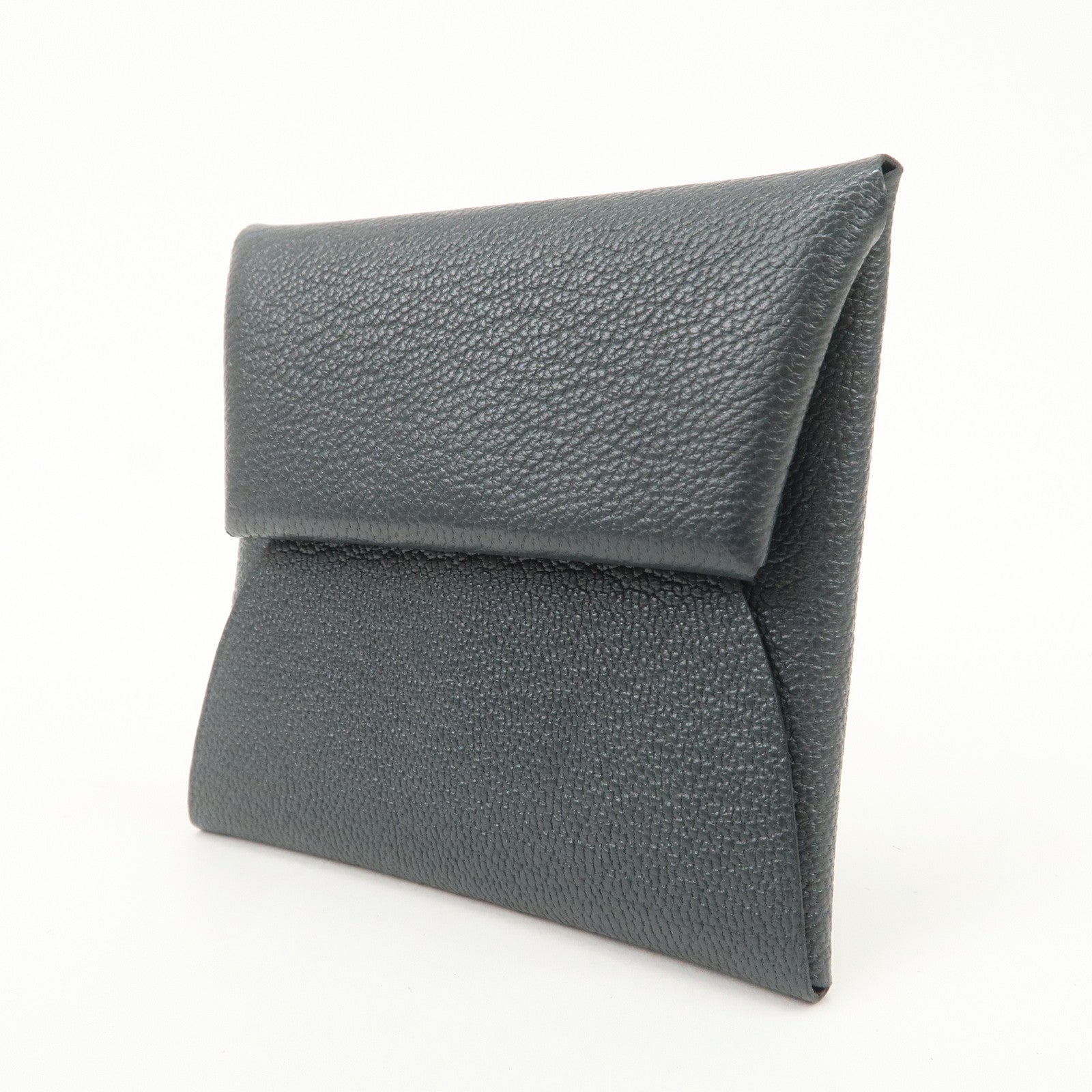 HERMES Bastia Chevre Leather Coin Case Wallet W Stamped Gray
