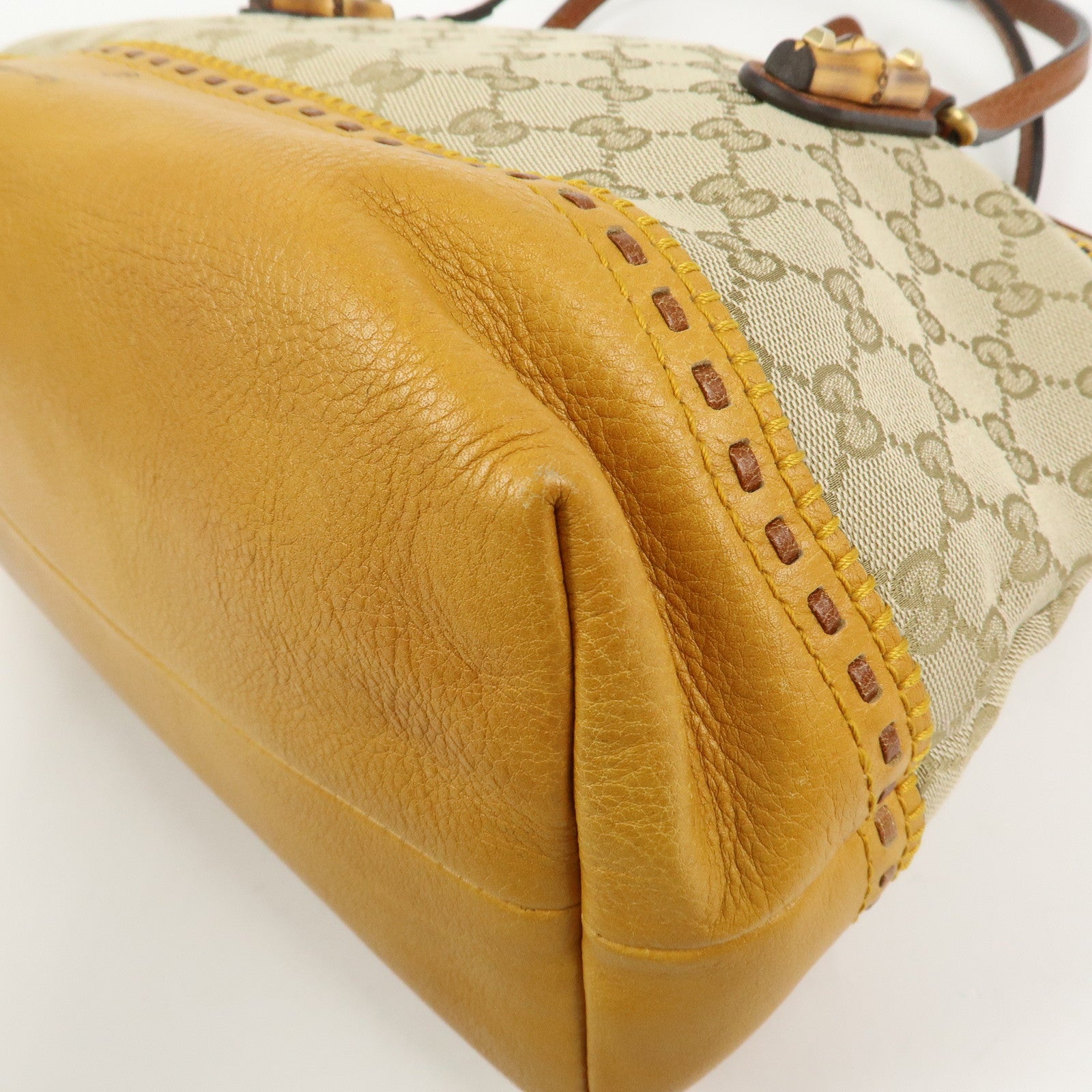 GUCCI Bamboo GG Canvas Leather Crafty Tote Bag Brown 339002