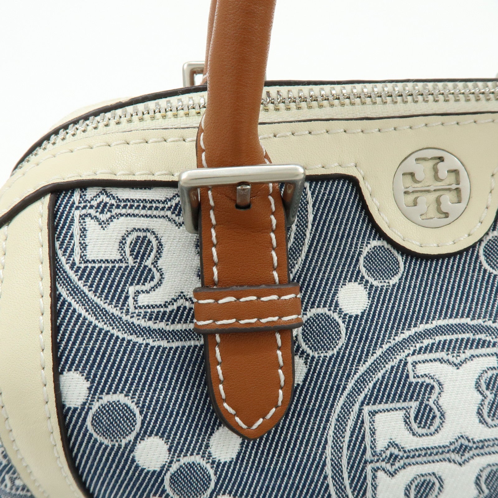 TORY BURCH T Monogram Canvas Leather 2Way Hand Shoulder Bag Blue