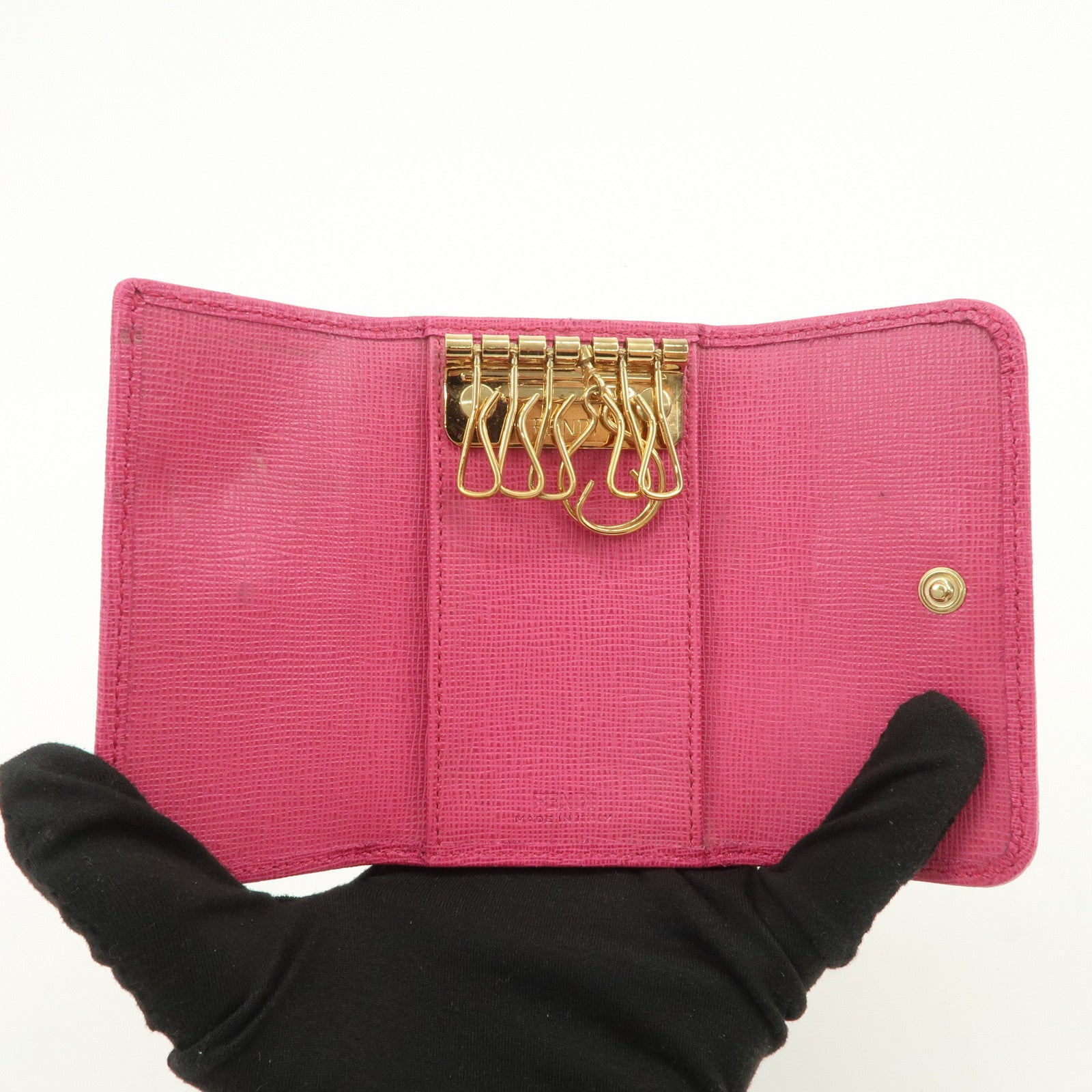 FENDI Zucca PVC Coating Canvas Leather 6 Rings Key Case 8AP079