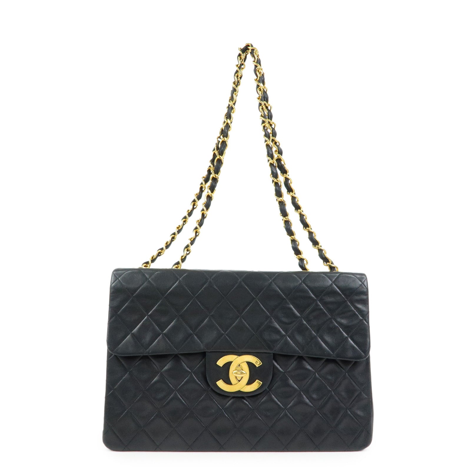 CHANEL Jumbo Matelasse 34 Lamb Skin Flap Shoulder Bag Black A01094
