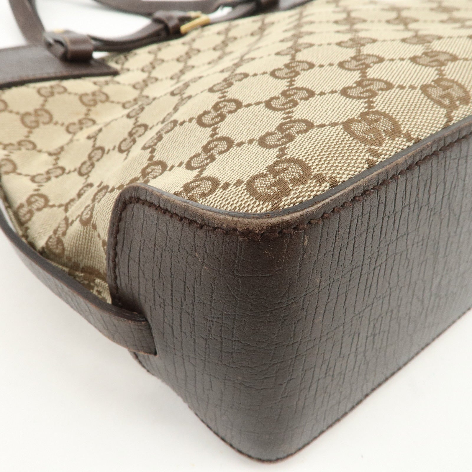 GUCCI GG Monogram Canvas Leather Tote Bag Shoulder Bag Brown 107757