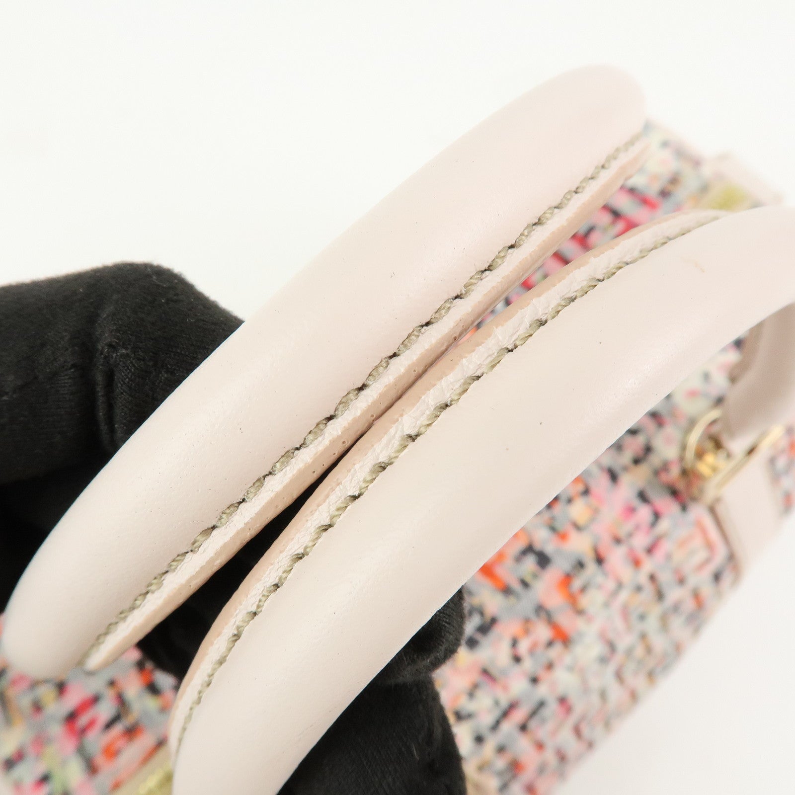 FENDI Zucchino Flower Print Canvas Leather Boston Bag Pink 8BL068