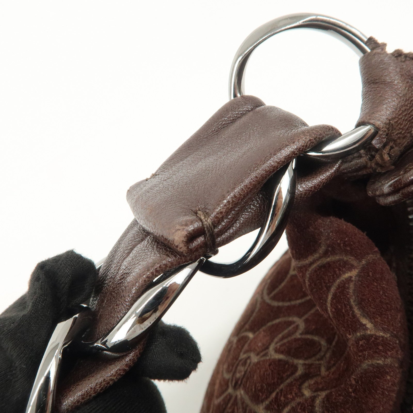 CHANEL Cameria Suede Shoulder Bag Brown Silver Hardware Used