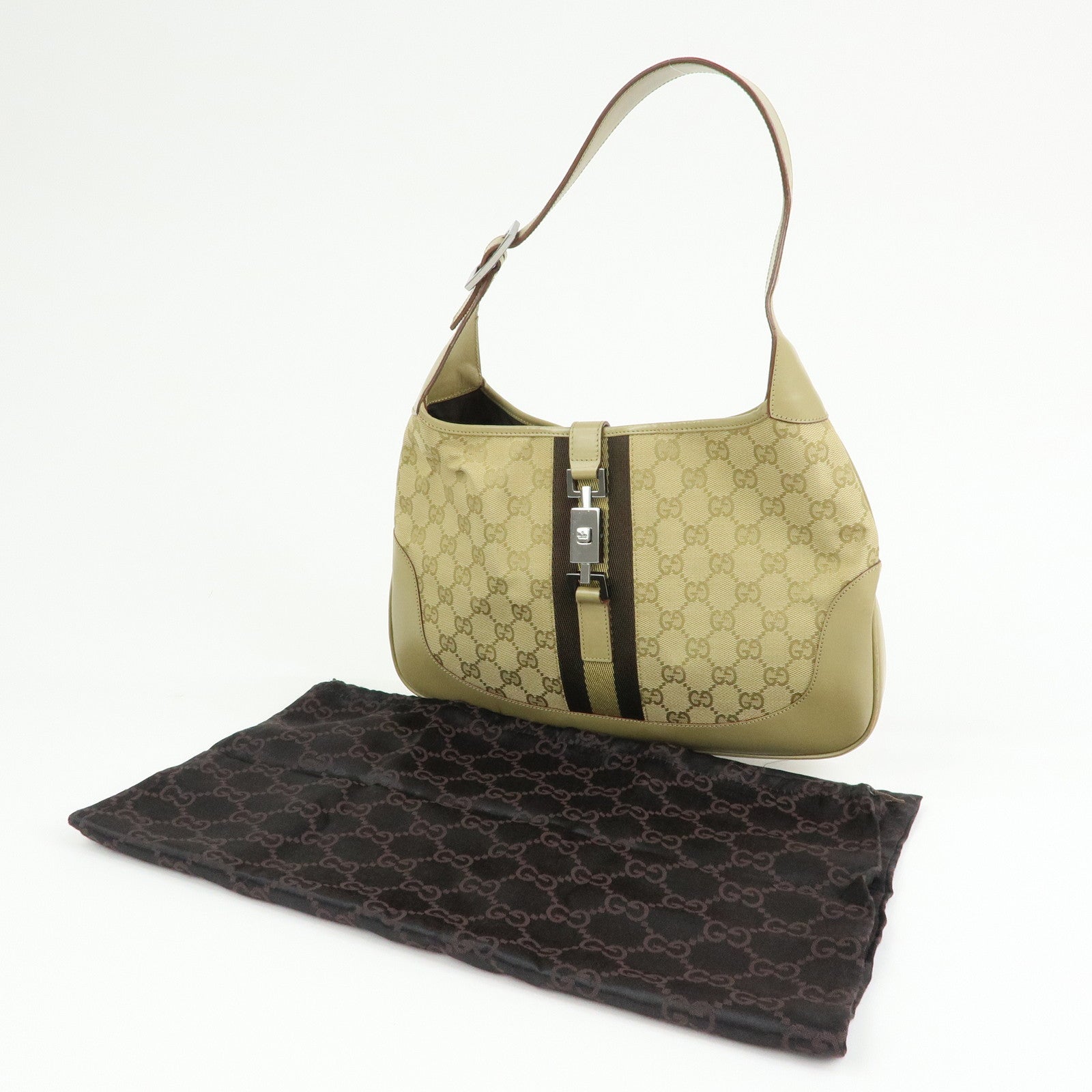 GUCCI Jackie Sherry GG Canvas Leather Shoulder Bag Khaki 00963