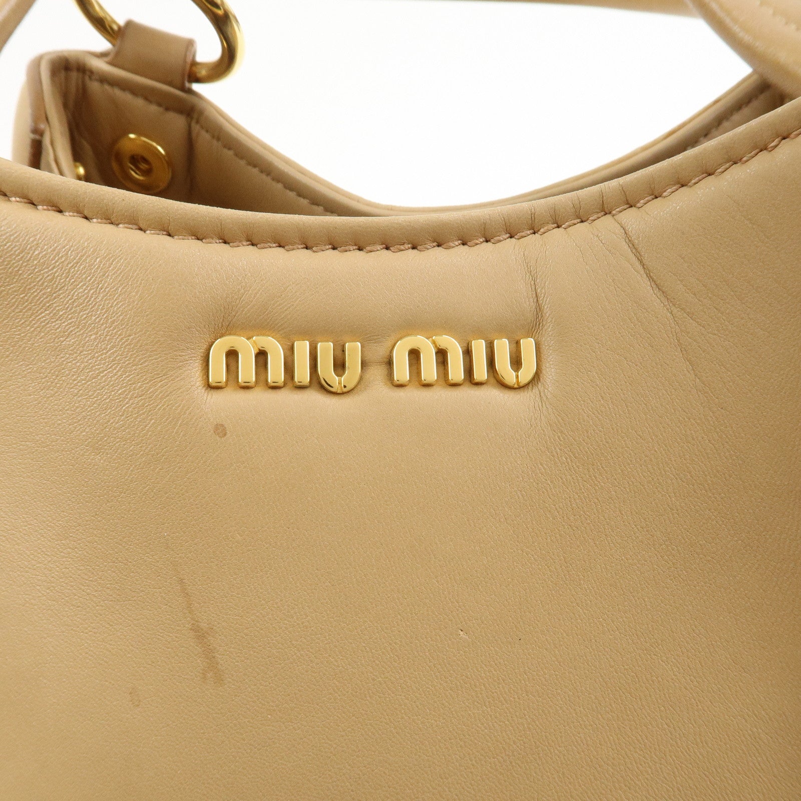 MIU MIU Logo Leather Shoulder Bag Hand Bag Light Brown RR1378