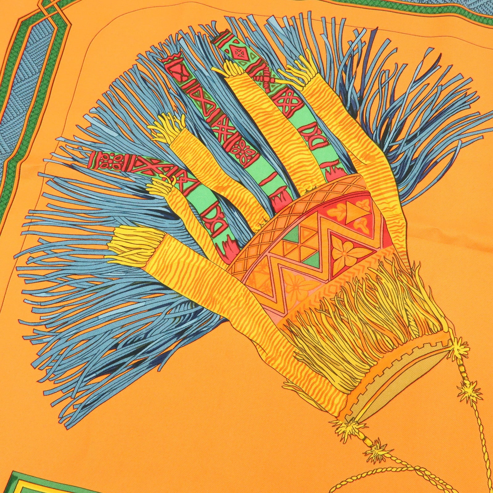 HERMES Carre 90 Silk 100% CUIRS DU DESERT Scarf Orange