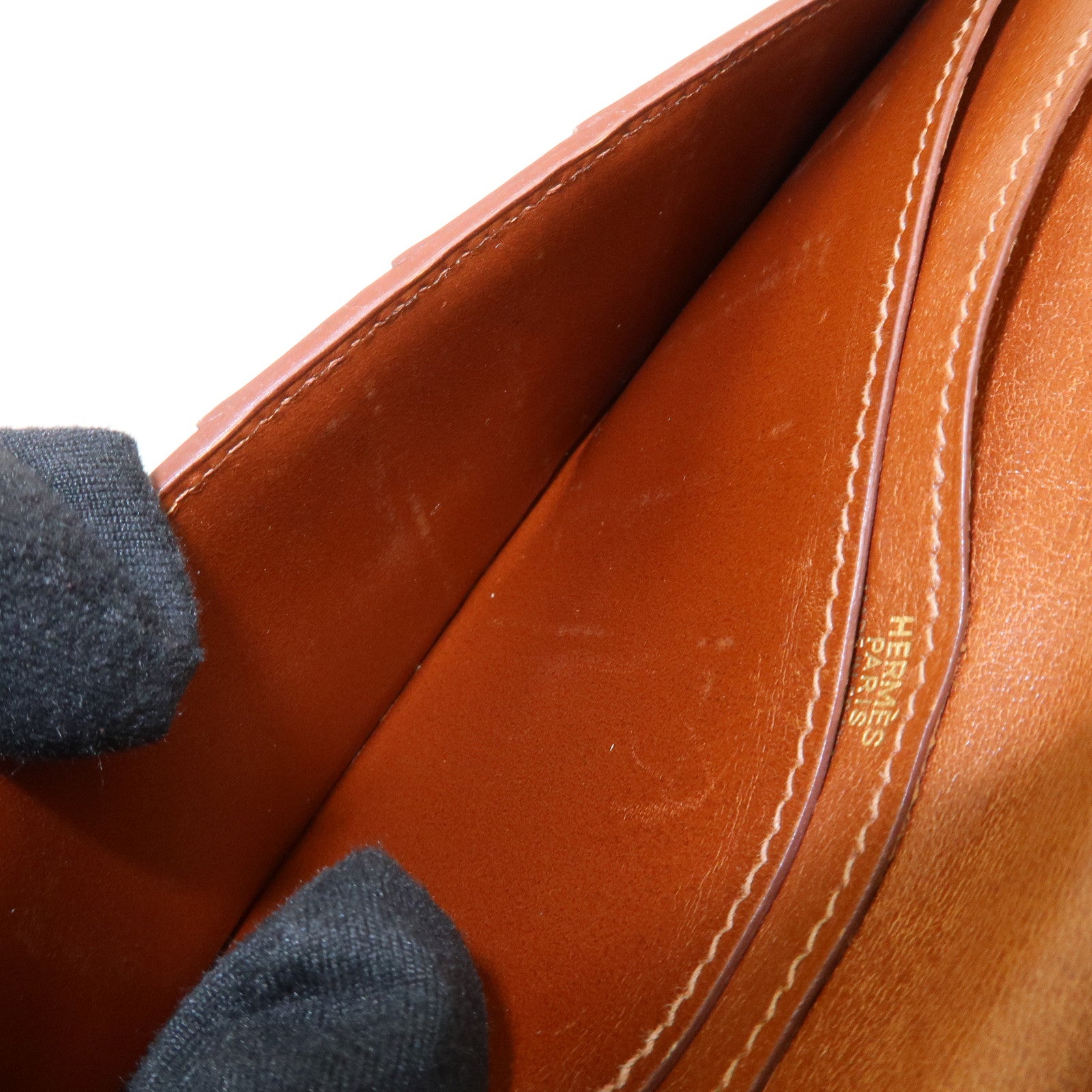 HERMES Bearn Classic Box Calf □O Stamped Bi-Fold Long Wallet Brown