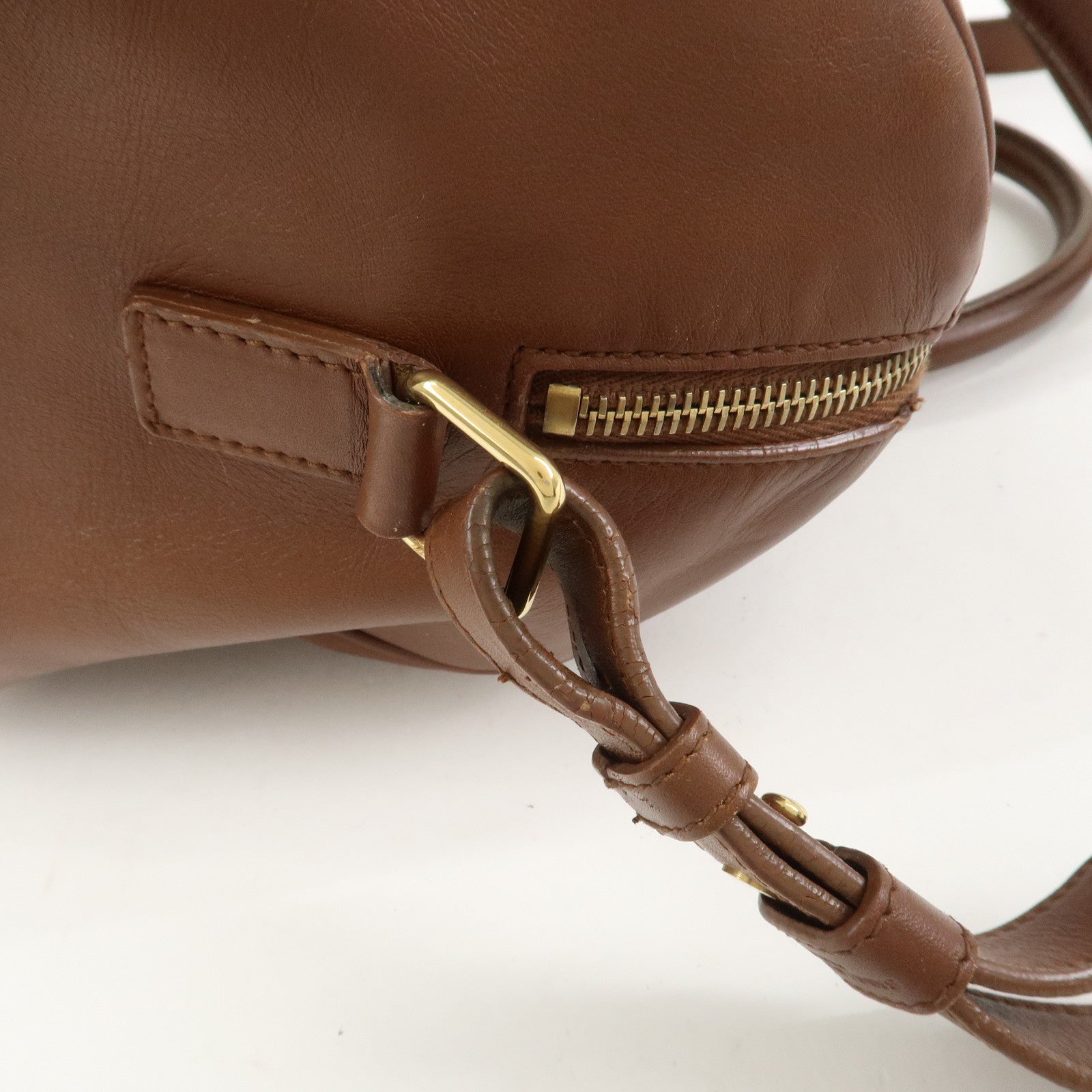 SAINT LAURENT PARIS Leather Duffle 6 2Way Bag Hand Bag Brown 322049