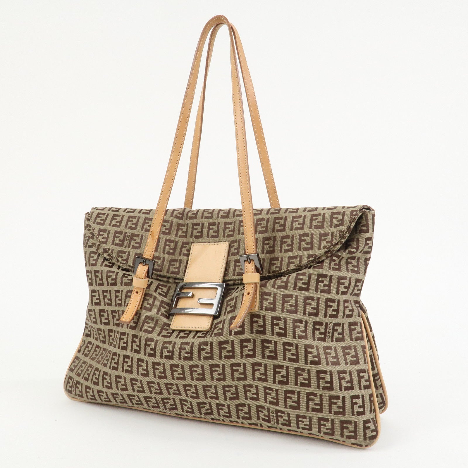 FENDI Zucchino Canvas Leather Shoulder Bag Hand Bag Brown 8BR090