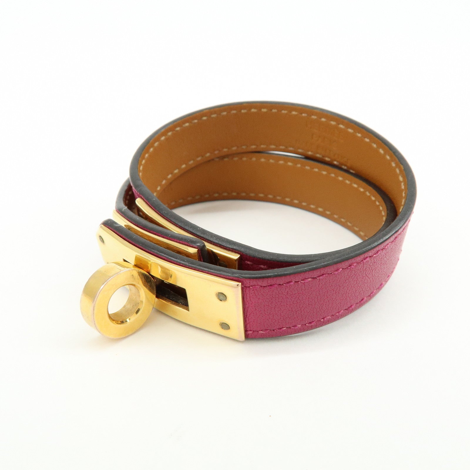 HERMES Leather Kelly Double Tour Bracelet A Stamped Purple Brown