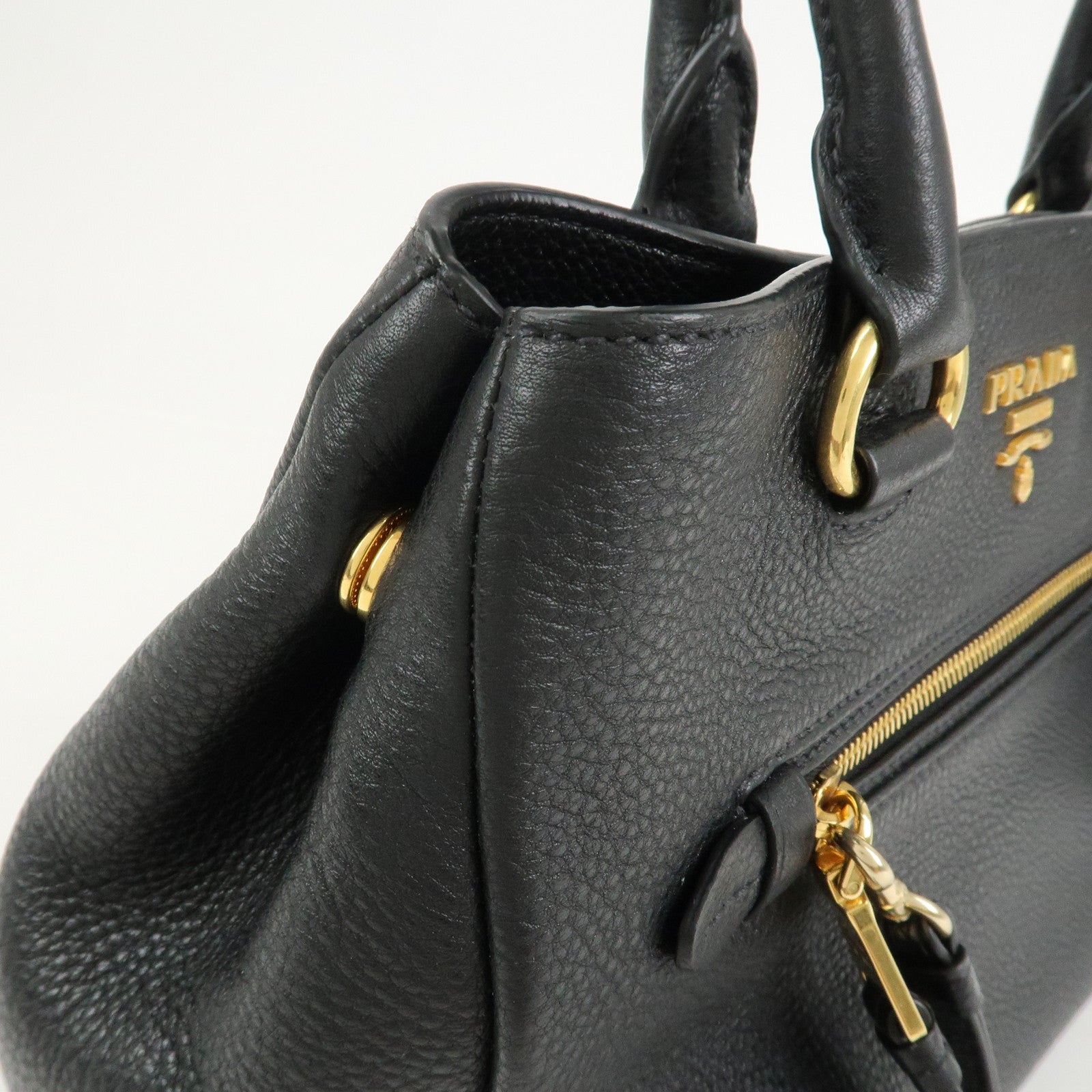 PRADA Logo Leather 2Way Bag Shoulder Bag Hand Bag Black 1BG044