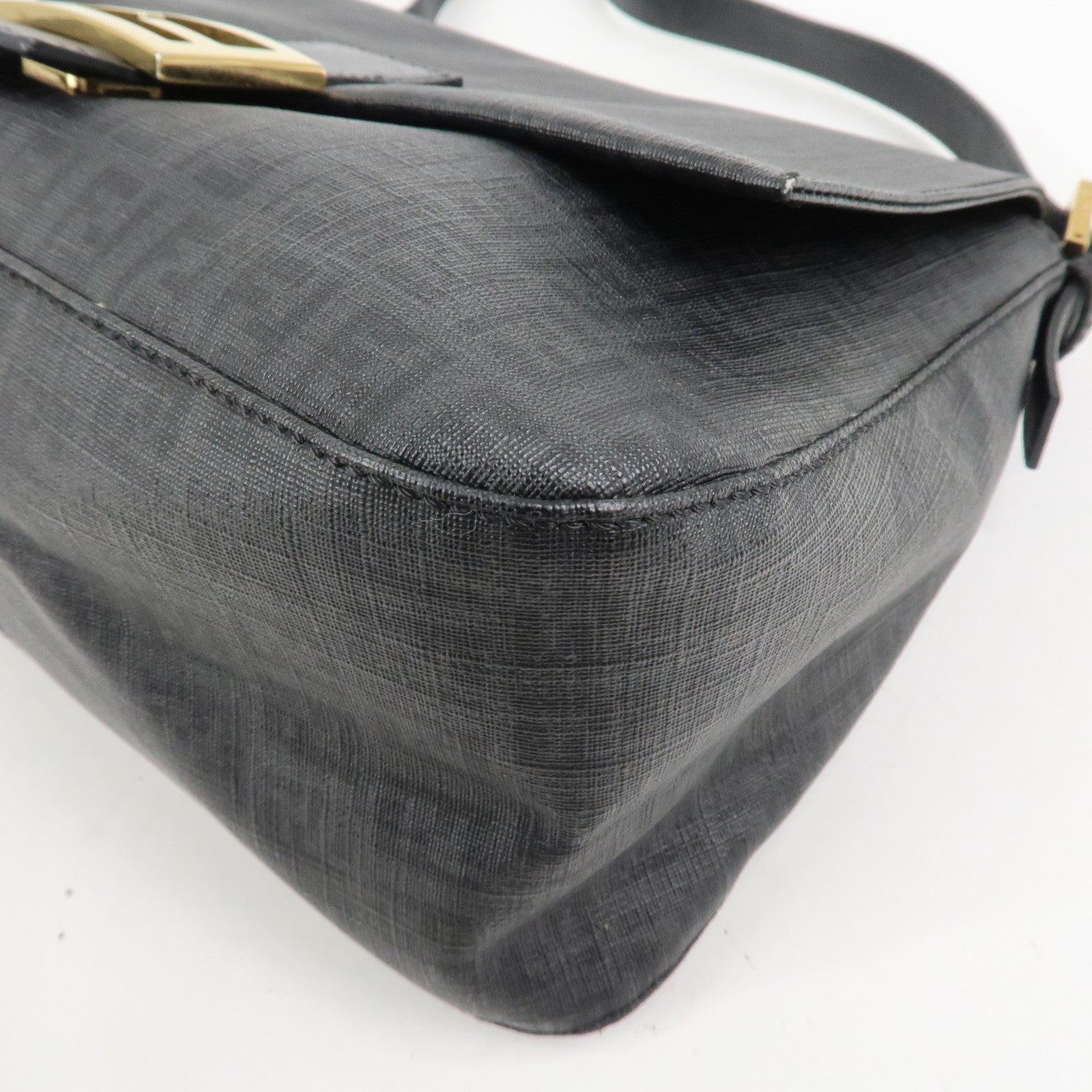 FENDI Mamma Baguette Zucchino PVC Leather Shoulder Bag Hand Bag Black 8BR001