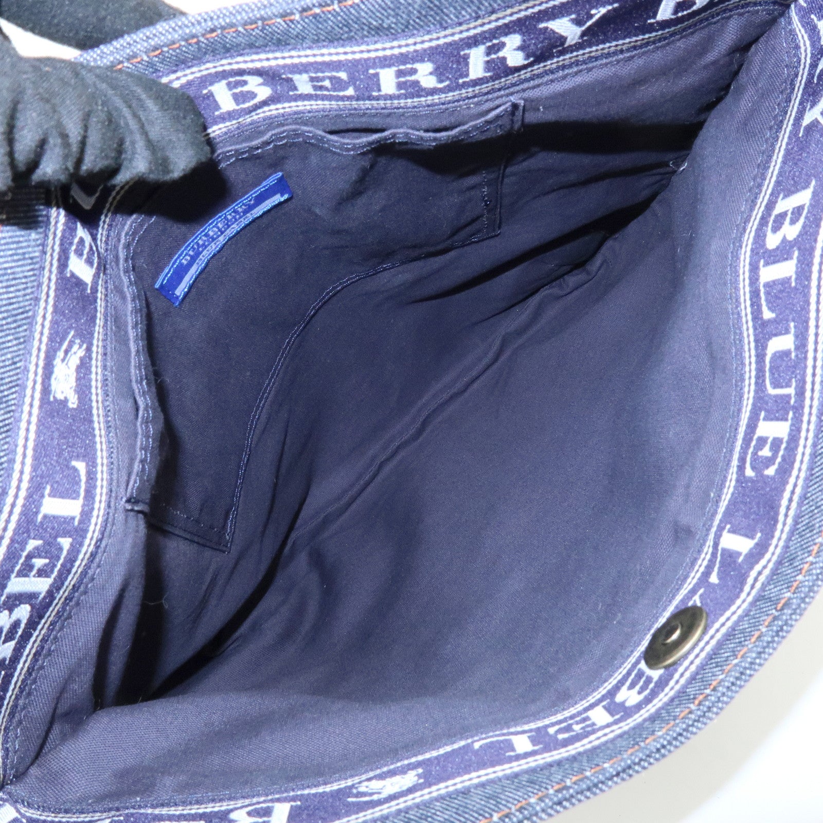 BURBERRY Blue Label Denim Leather Tote Bag Indigo Metallic Brown