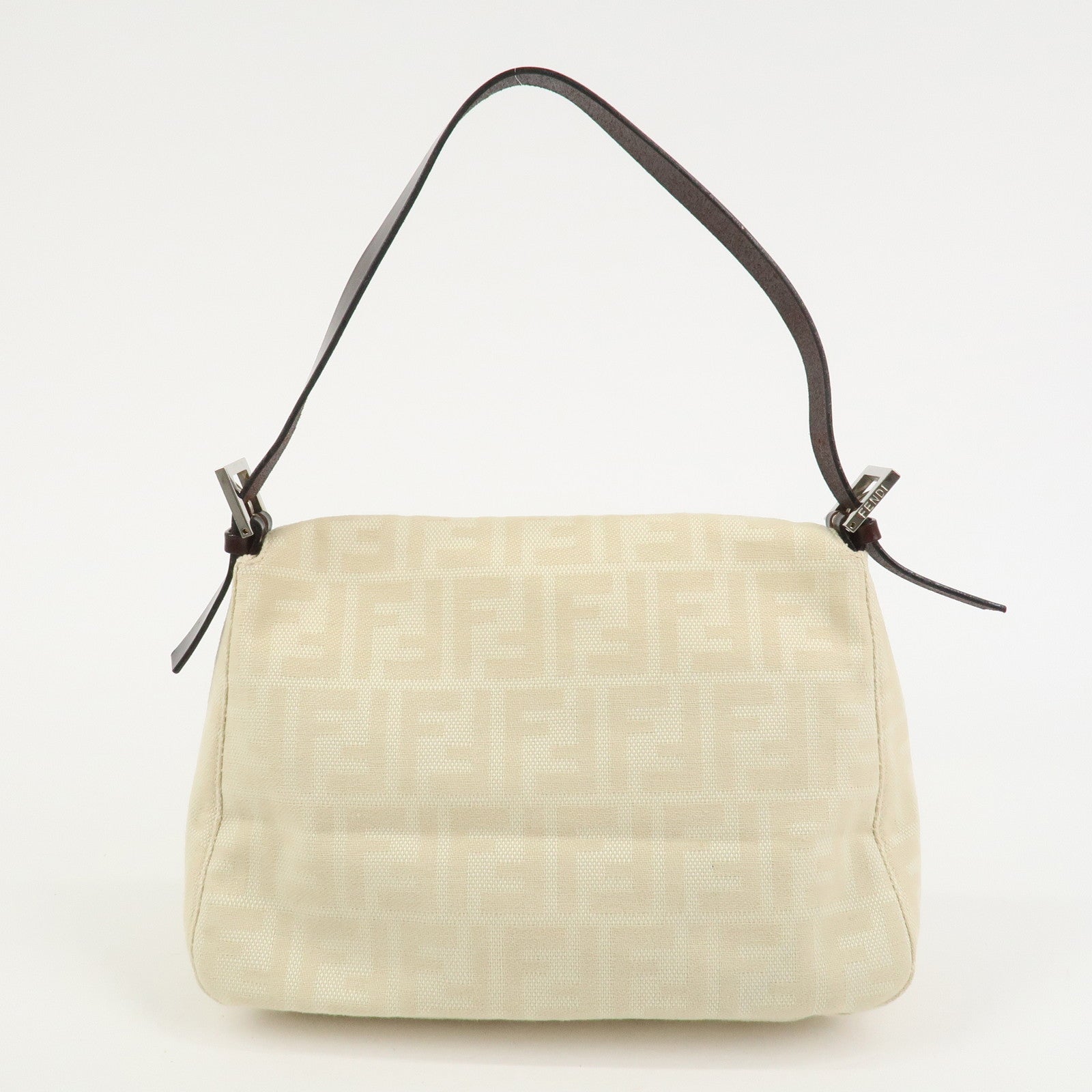 FENDI Mamma Baguette Canvas Leather Shoulder Bag Ivory 26325