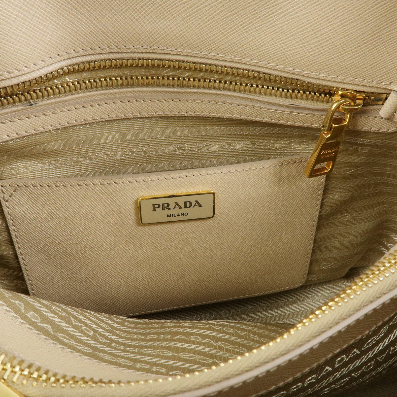 PRADA Triangle Logo Saffiano Leather 2Way Shoulder Bag Beige BL0837