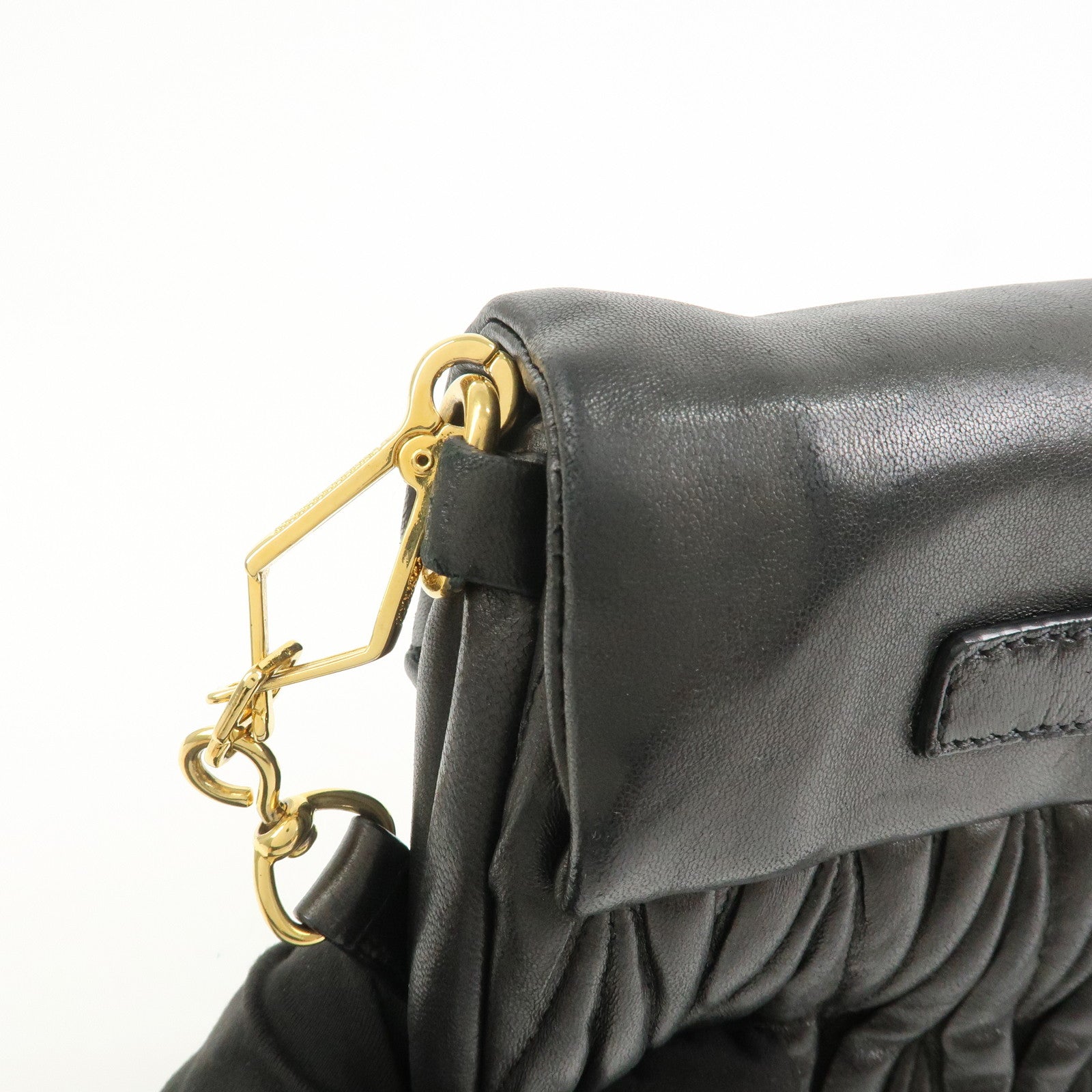 MIU MIU Matelasse Logo Leather Shoulder Bag Black RP0385