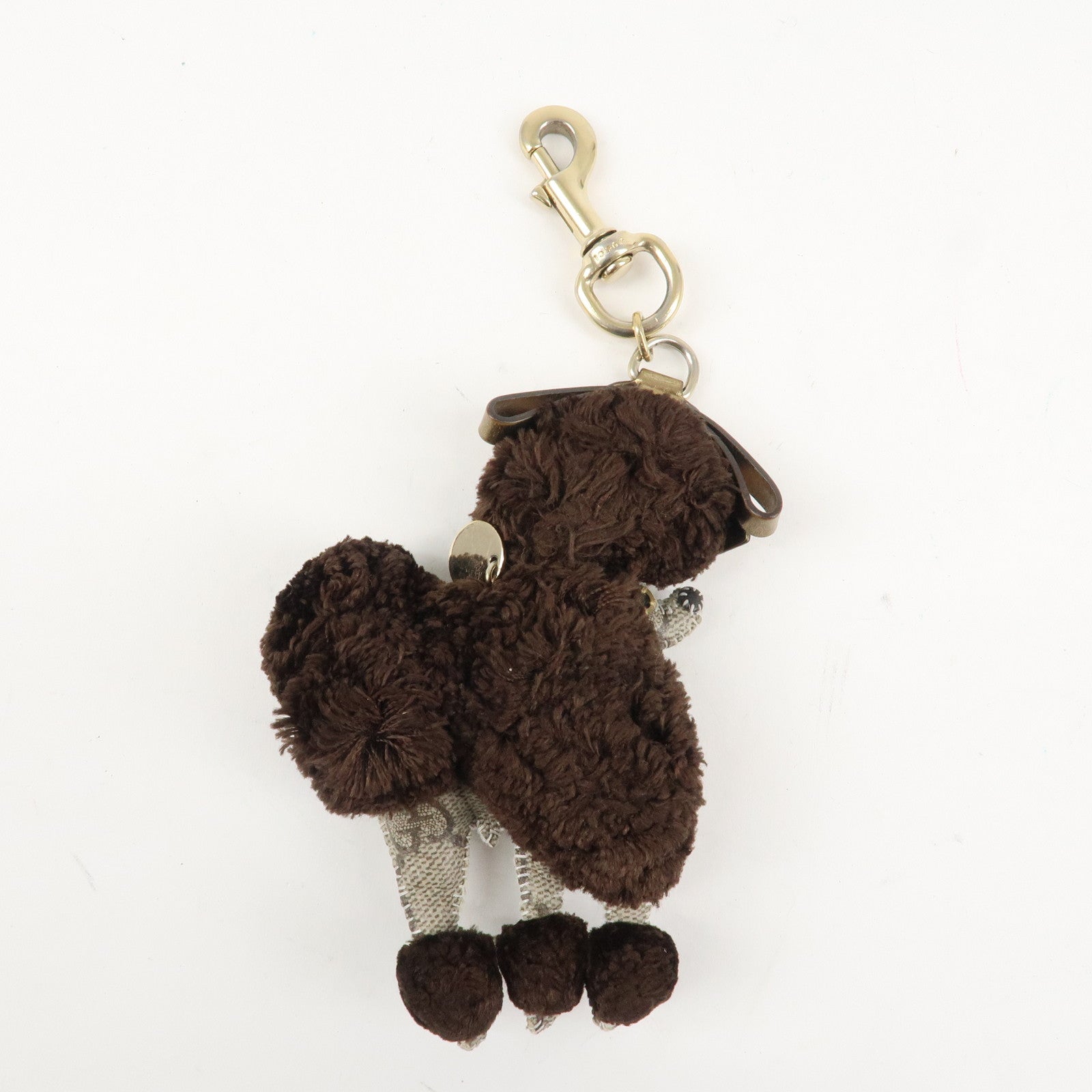GUCCI Gucciori Leather GG Supreme Bag Charm Poodle Beige Brown Used