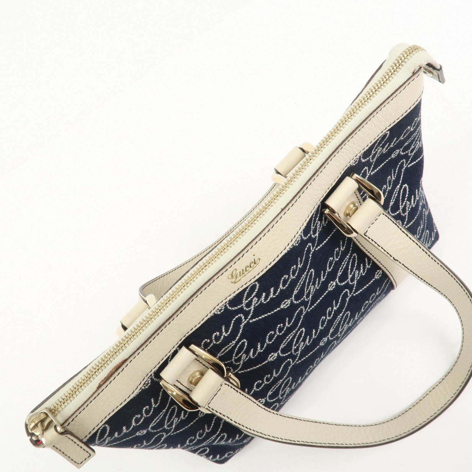 GUCCI Abbey Canvas Leather Tote Bag Shoulder Bag Dark Navy 141471