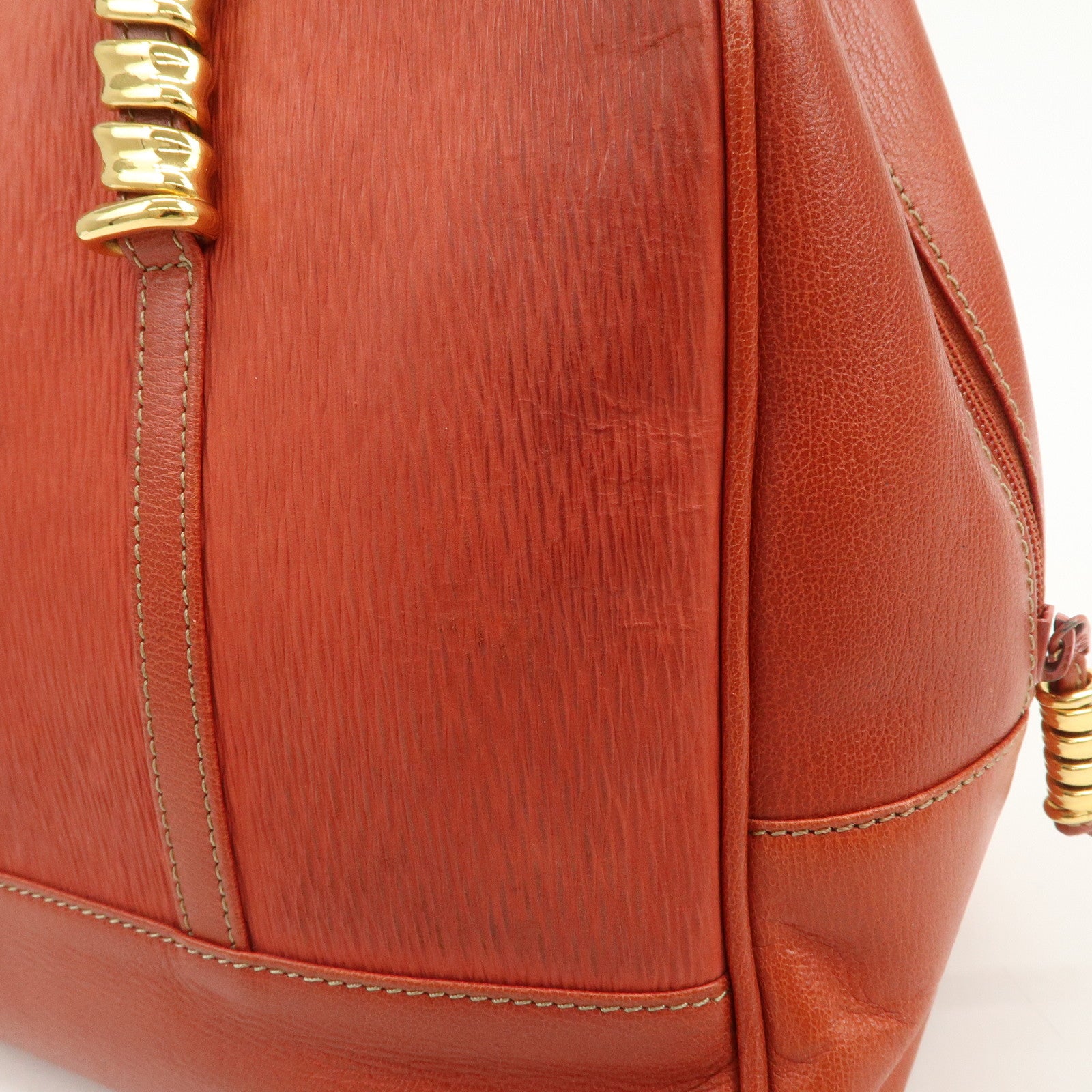 LOEWE Velazquez Leather Hand Bag Boston Bag Orange