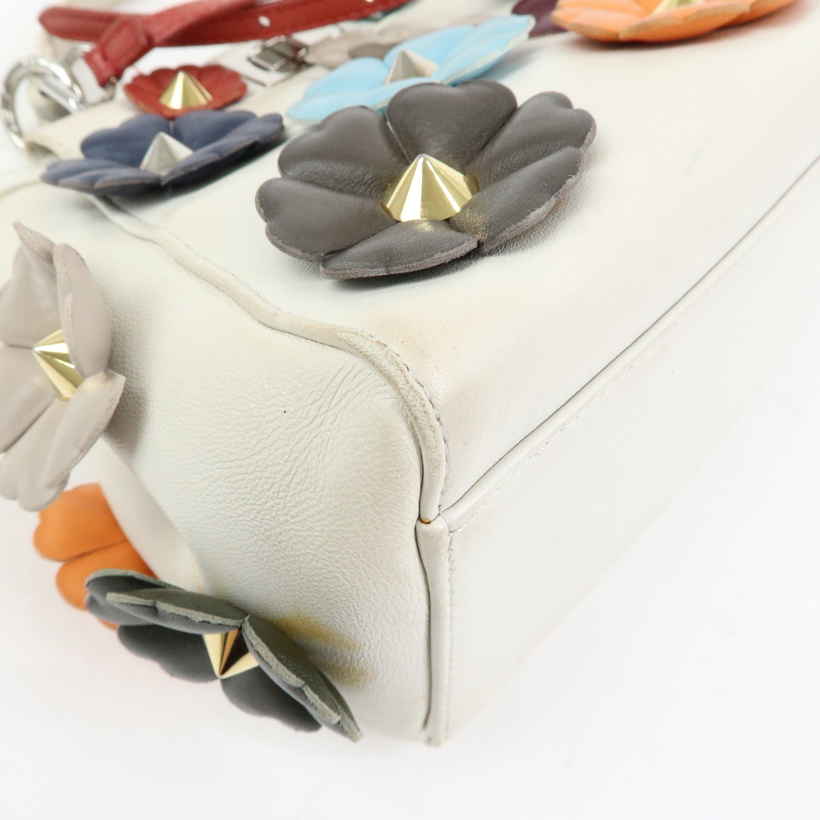FENDI Peekaboo Mini 2Way Shoulder Bag Hand Bag Flower Ivory 8BN244