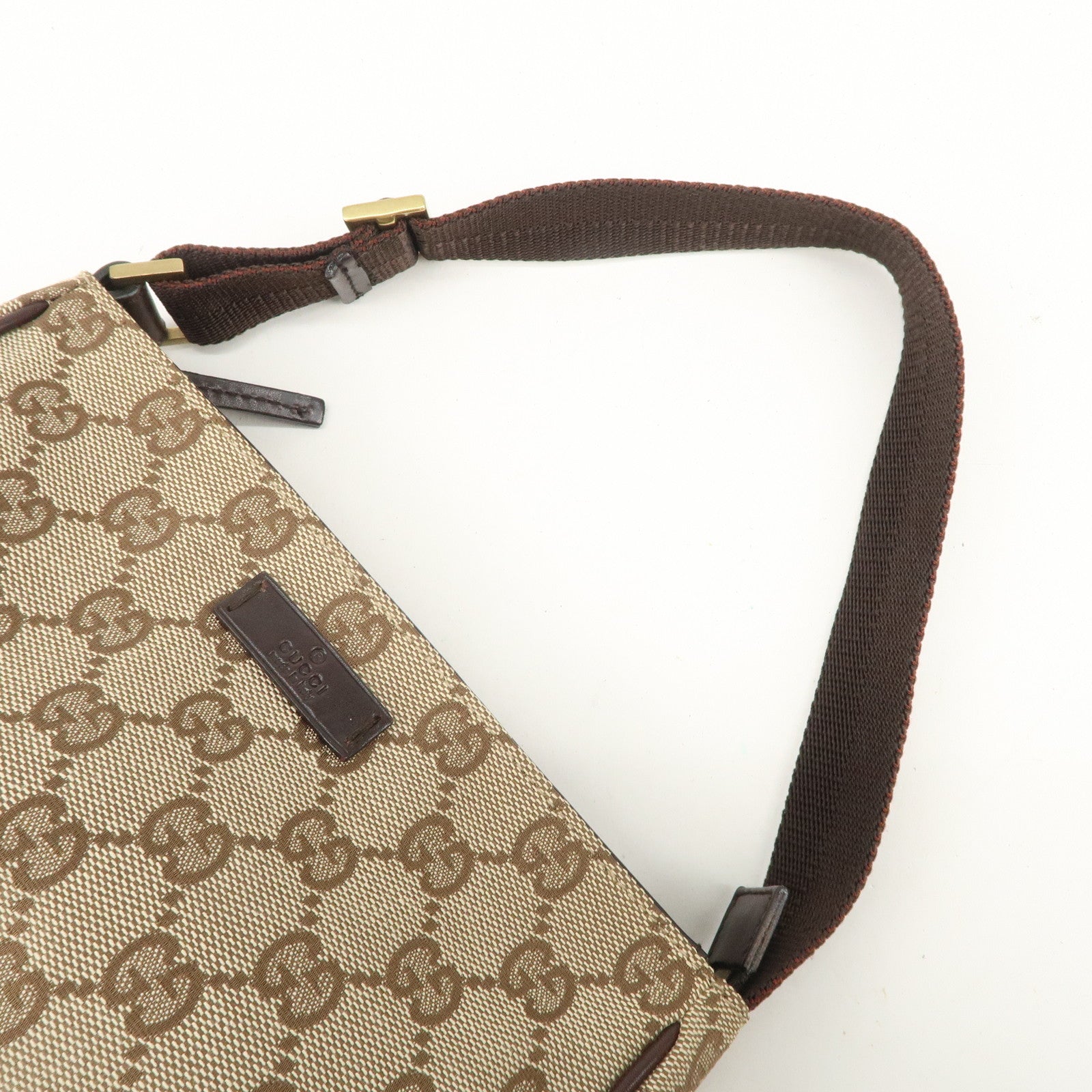 GUCCI GG Canvas Leather Mini Handbag Pouch Beige Brown 106644