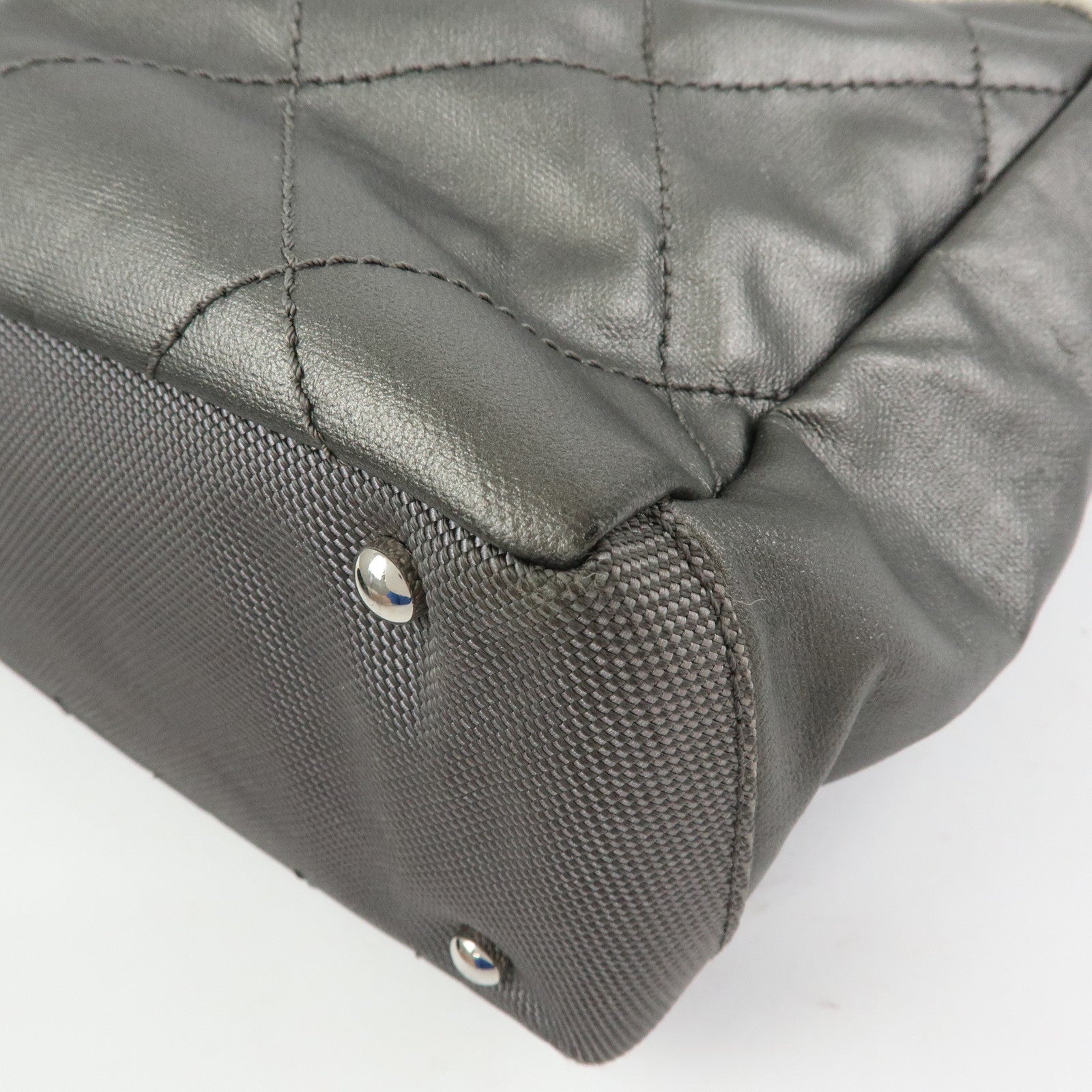 CHANEL Paris Biarritz PM Coated Canvas Leather Tote Bag Gray A34208
