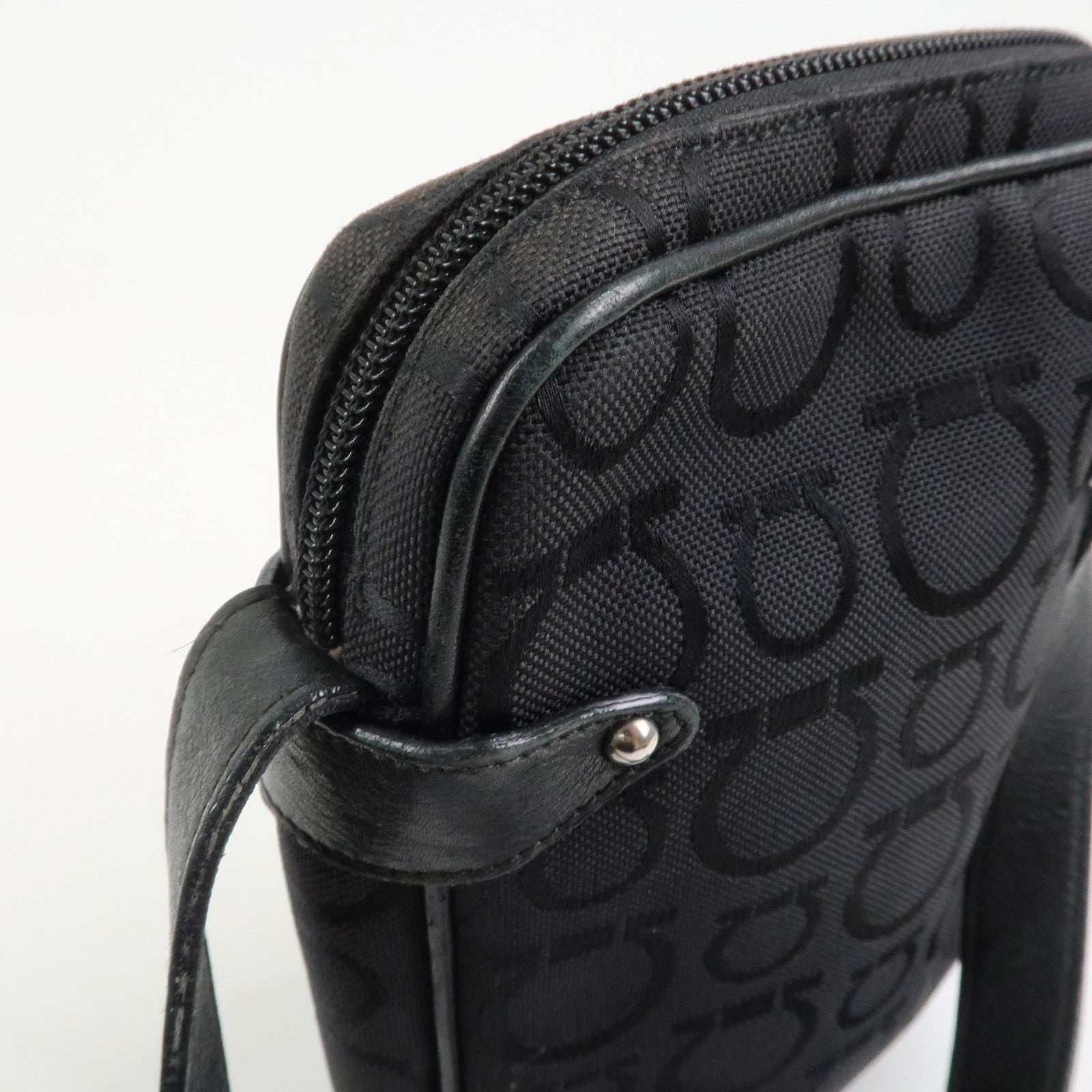 Ferragamo Gancini Logo Canvas Leather Crossbody Shoulder Bag Black