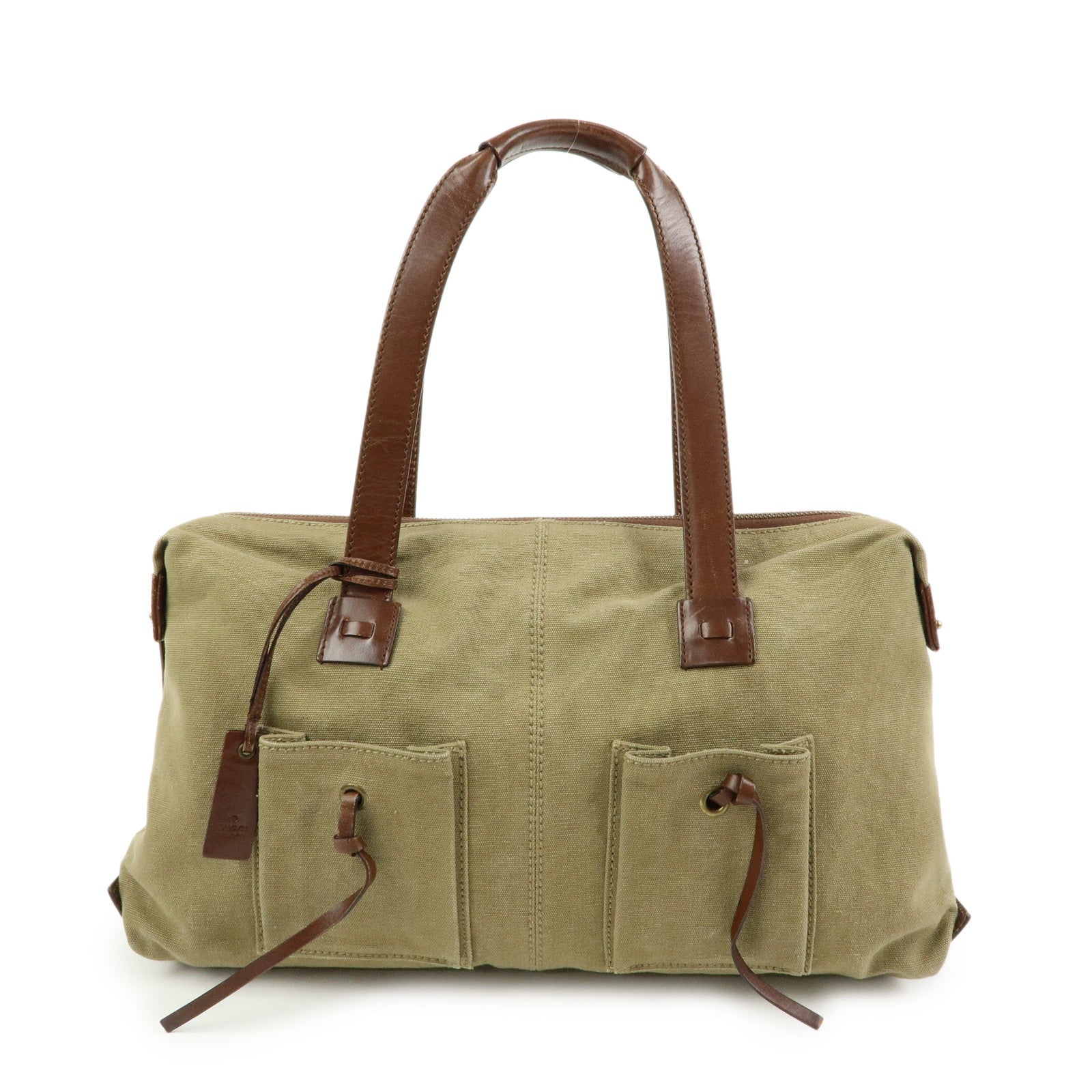 GUCCI Canvas Leather Tote Bag Hand Bag Khaki Brown 109132