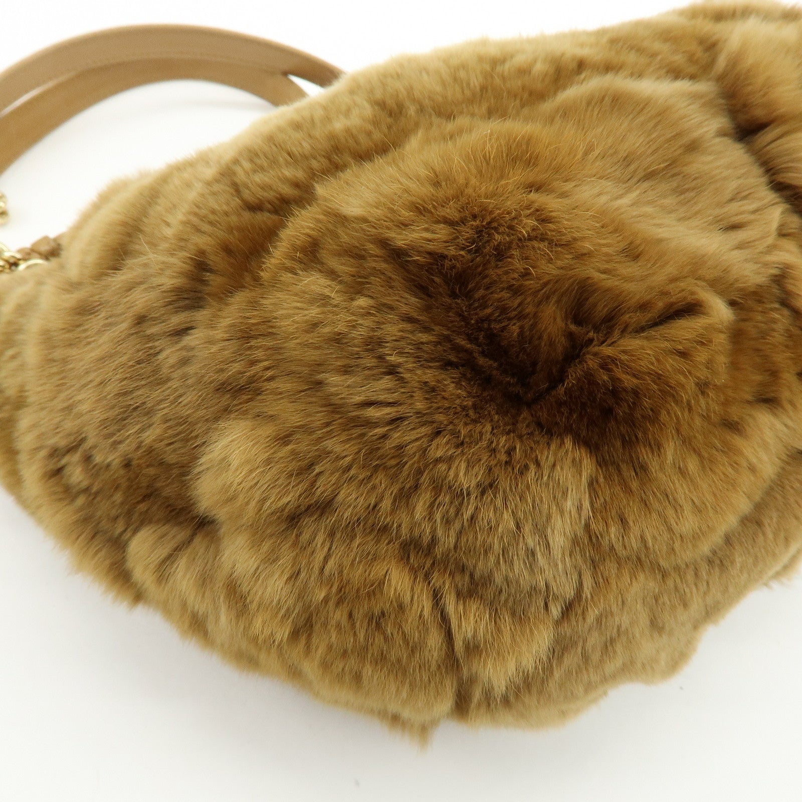 CHANEL COCO Mark Fur Lamb Skin Chain Shoulder Bag Brown