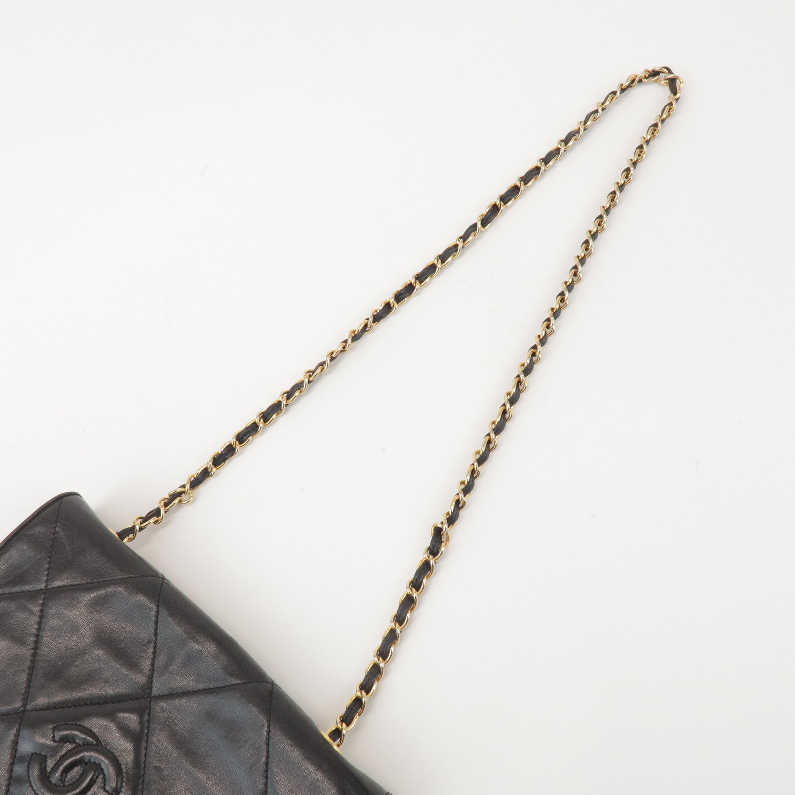 CHANEL Matelasse COCO Mark Lamb Skin Chain Shoulder Bag Black
