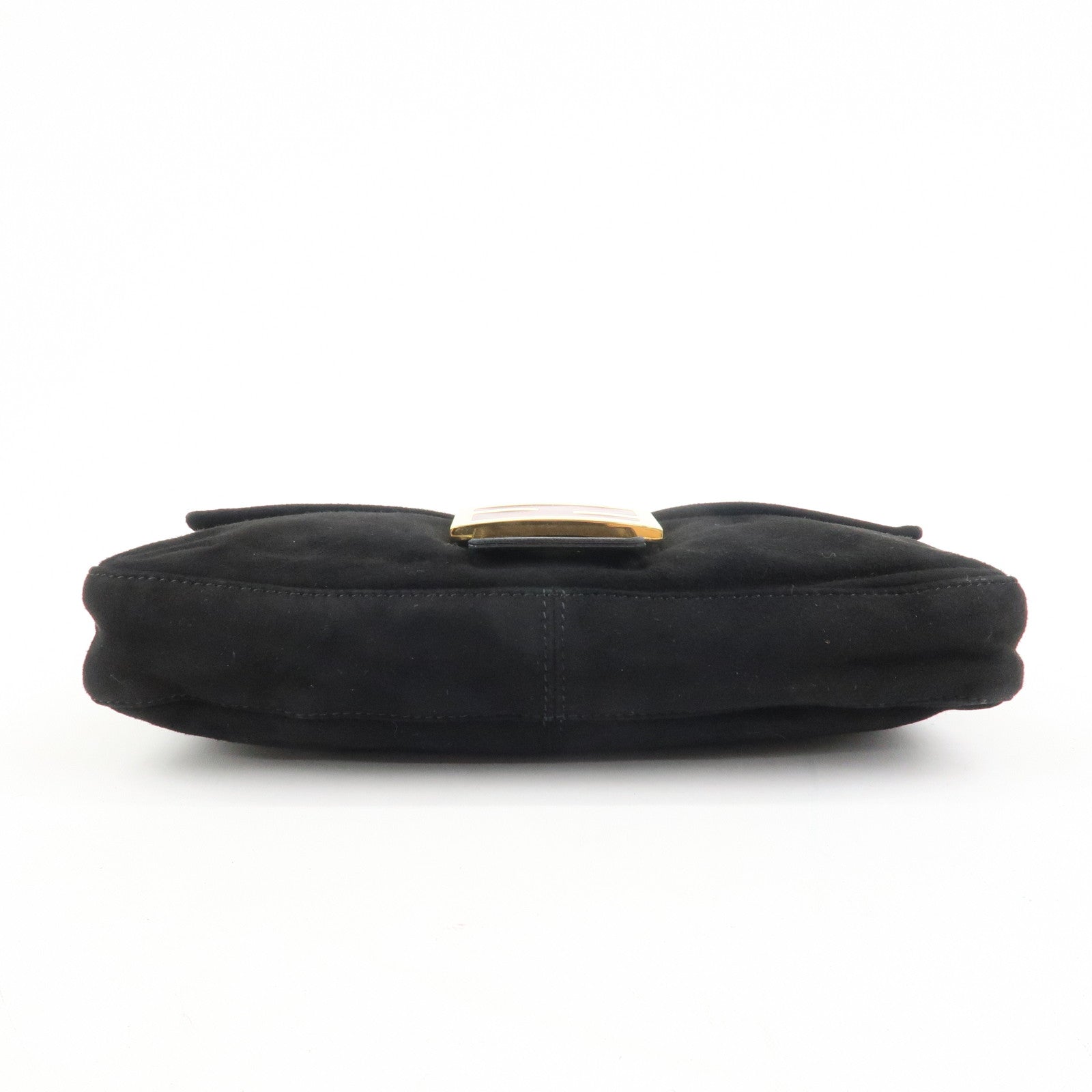 FENDI Mamma Baguette Suede Leather Shoulder Bag Black 26424