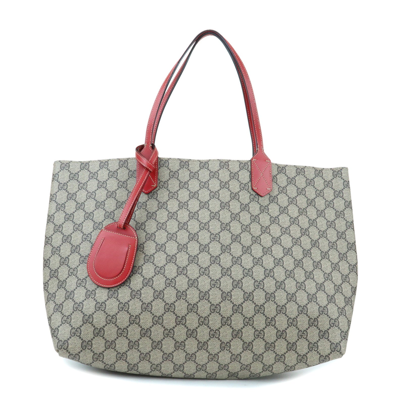 GUCCI Reversible GG Supreme Leather Tote Bag Beige Red 368568