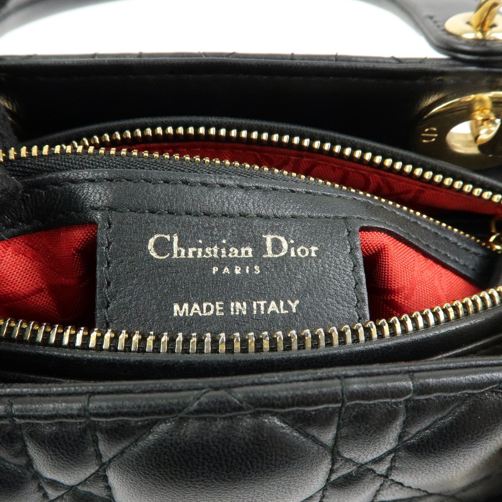 Christian Dior Lady Dior Canage Leather 2Way Bag Hand Bag Black