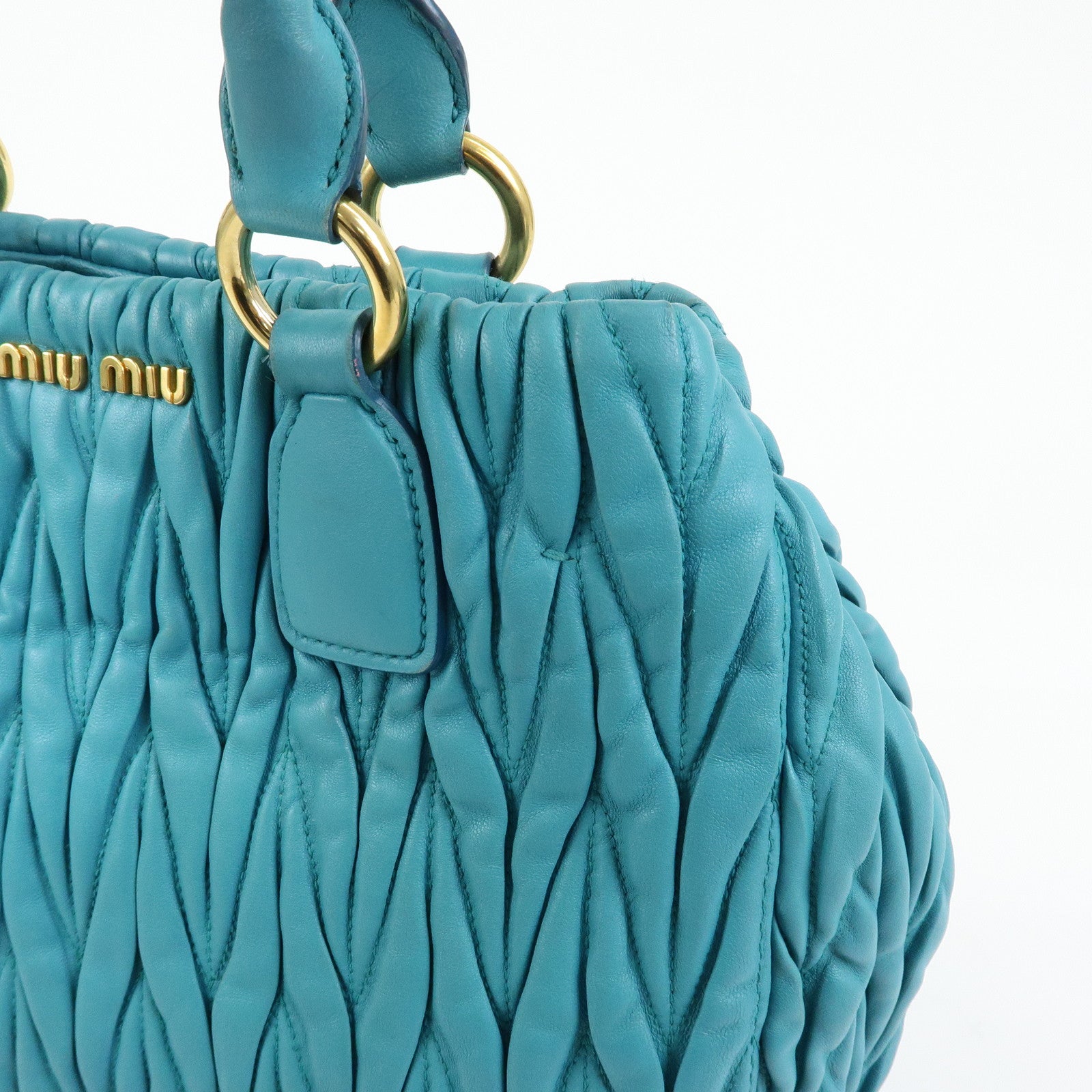 MIU MIU Matelasse Nappa Leather 2Way Bag Hand Bag Marine 5BE886