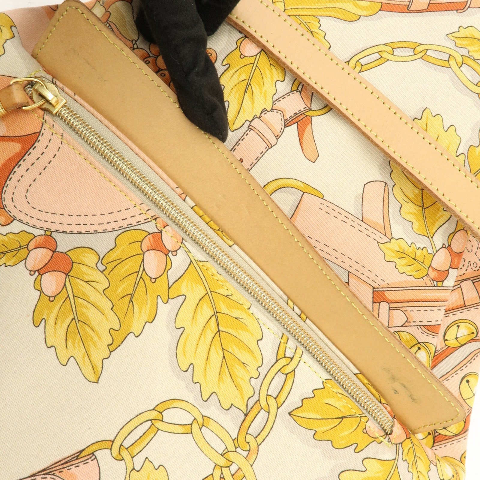 LOEWE Scarf Design Canvas Leather Shoulder Bag Beige Pink