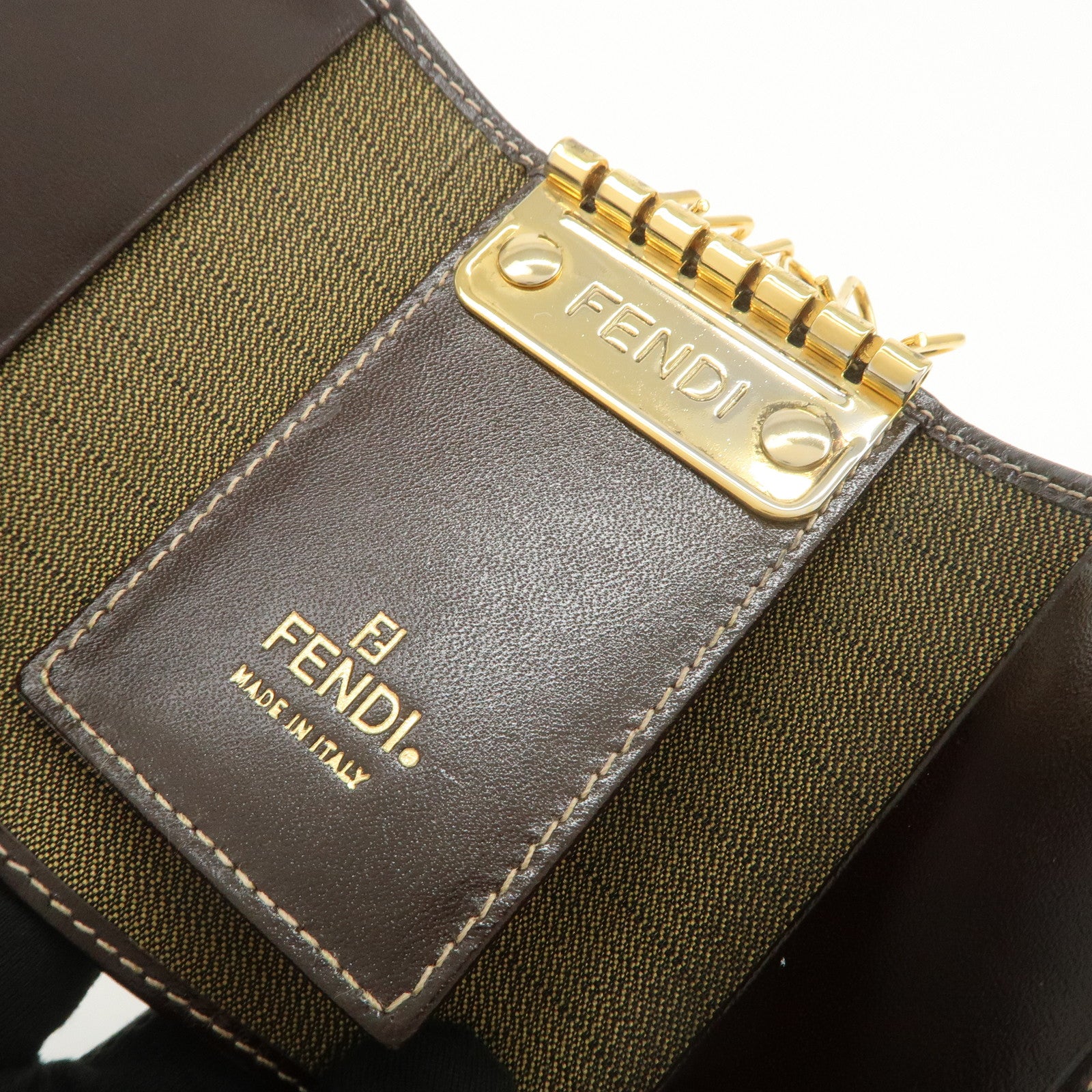 FENDI Zucca Canvas Leather 6 Ring Key Case Brown Black 10163