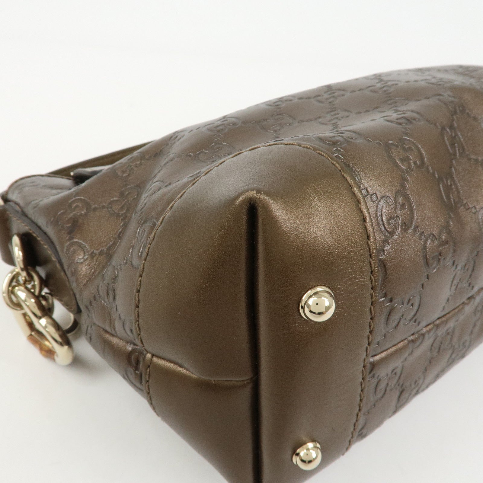 GUCCI Guccissima Bamboo Leather Shoulder Bag Hand Bag Bronze 269959