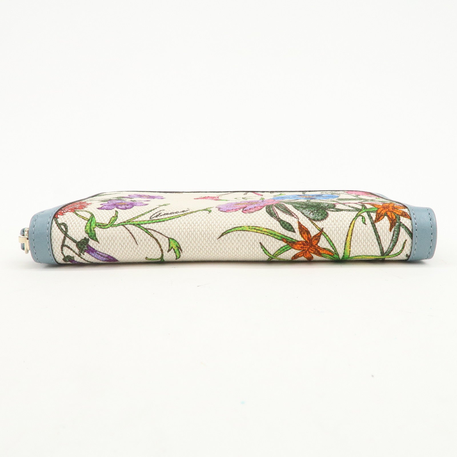 GUCCI Flora Bamboo Canvas Leather Round Zippy Long Wallet 356708