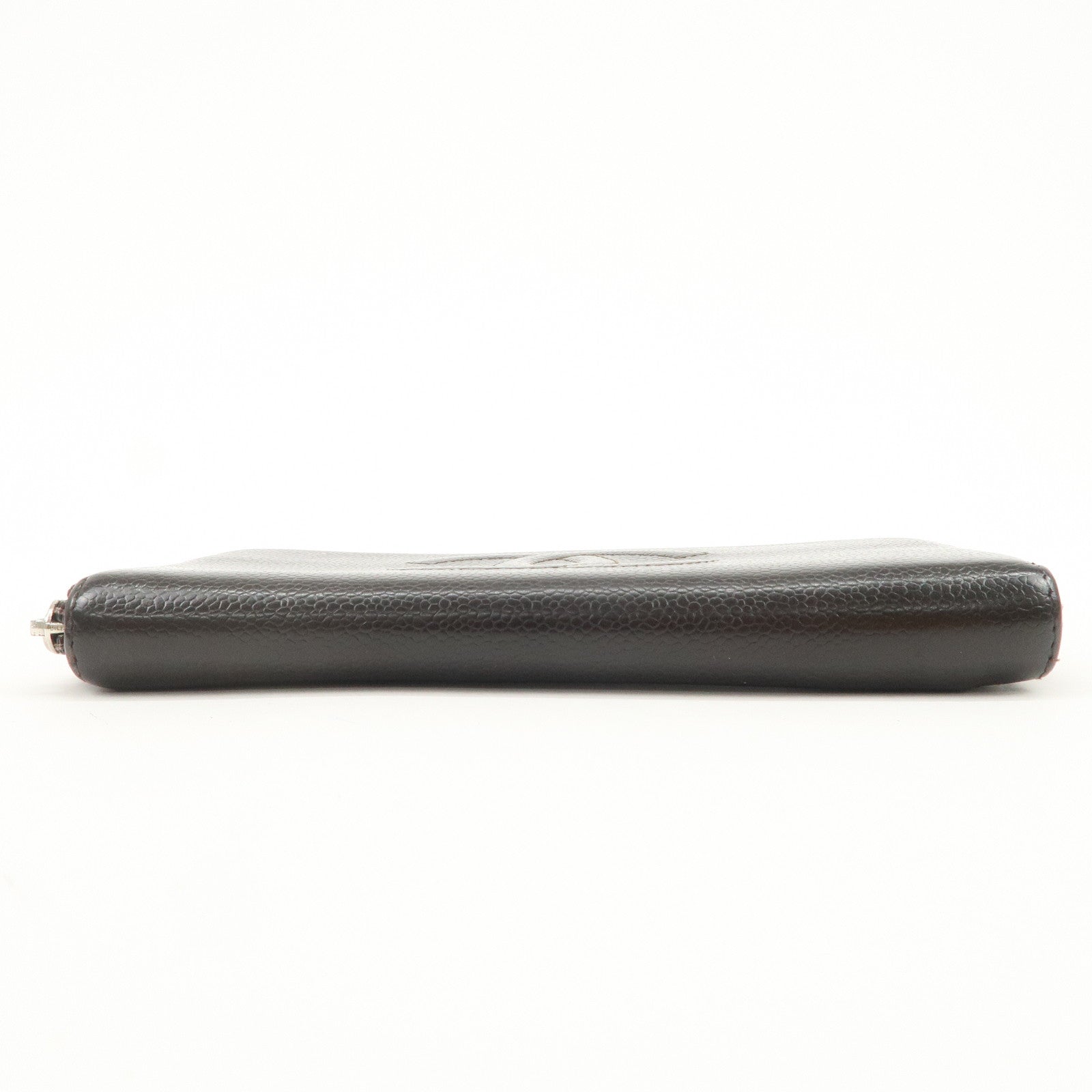 CHANEL COCO Mark Caviarskin Round Zippy Long Wallet Brown