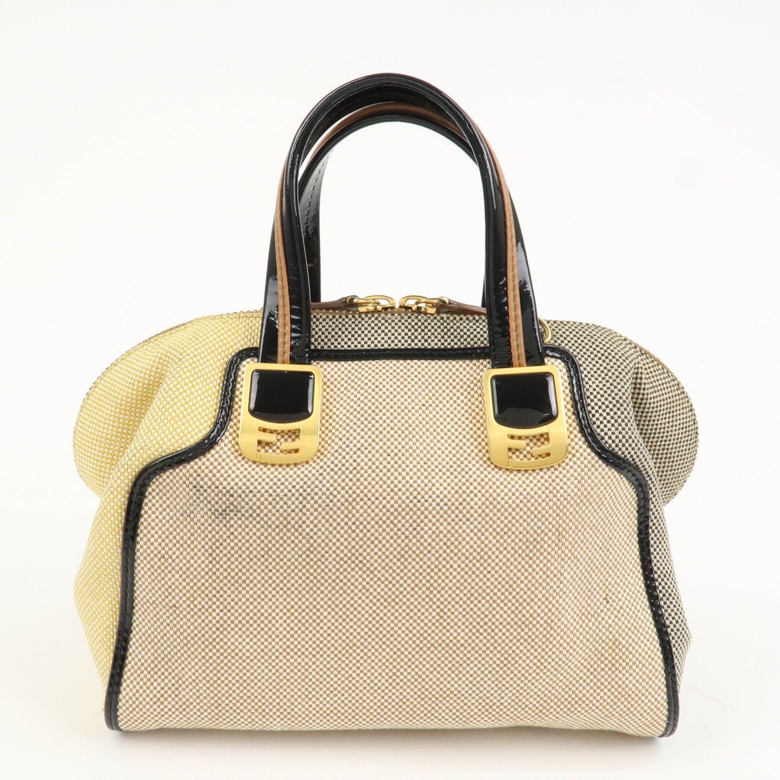 FENDI Chameleon Canvas Patent Leather 2Way Hand Bag Beige 8BL117