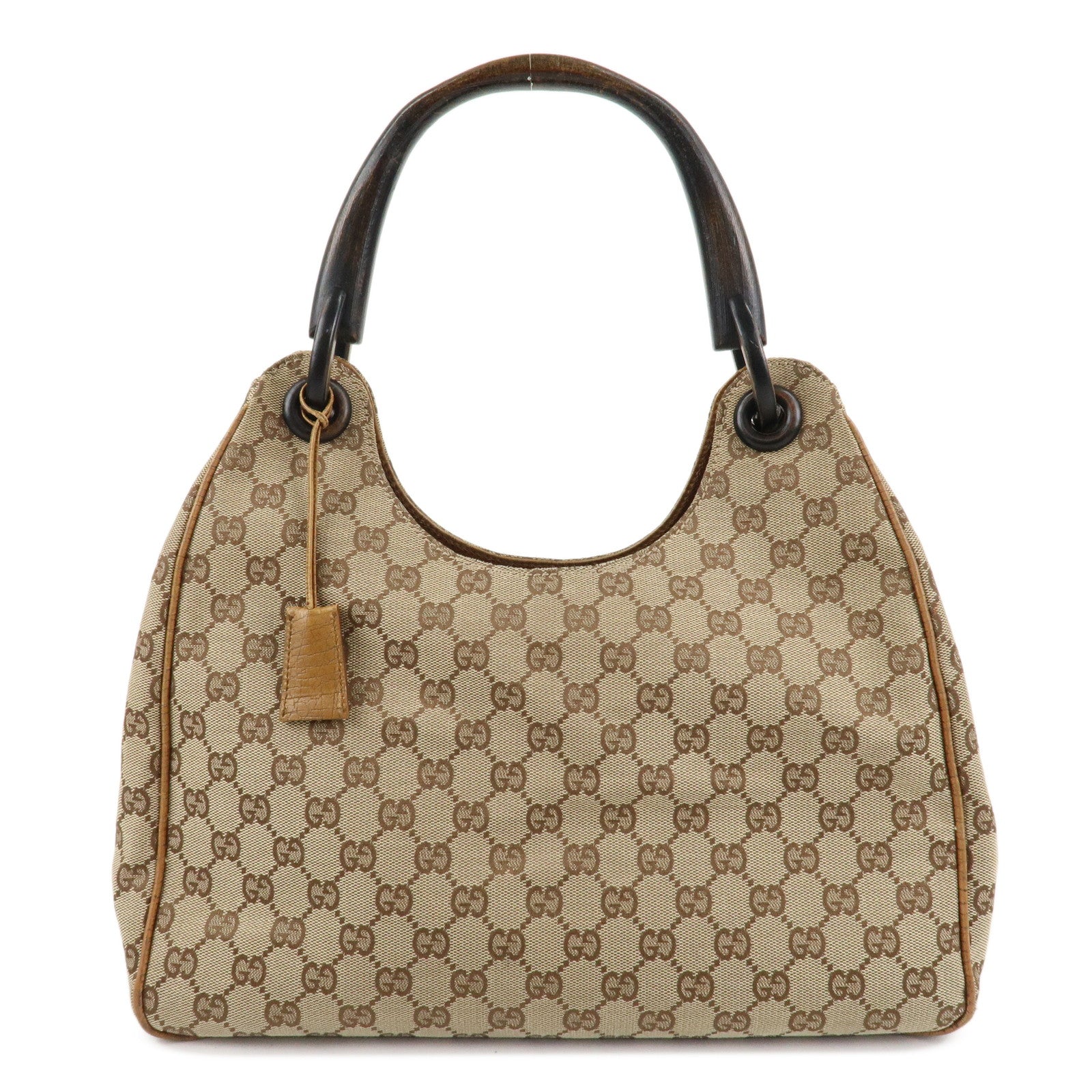 GUCCI GG Canvas Wood Handle Shoulder Bag Hand Bag Beige 106494 Used