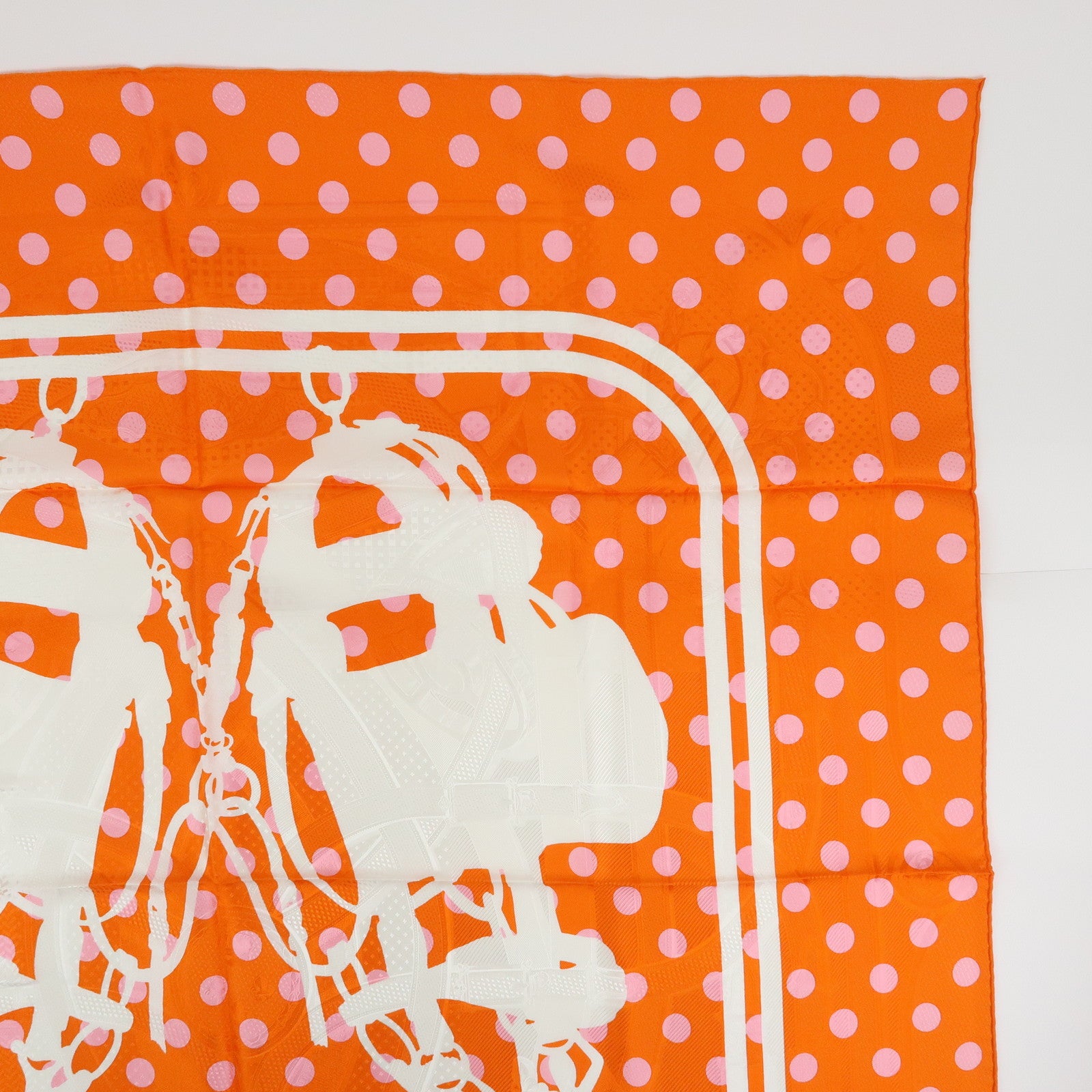 HERMES Carre 90 Silk 100% BRIDES DE GALA Scarf Orange White