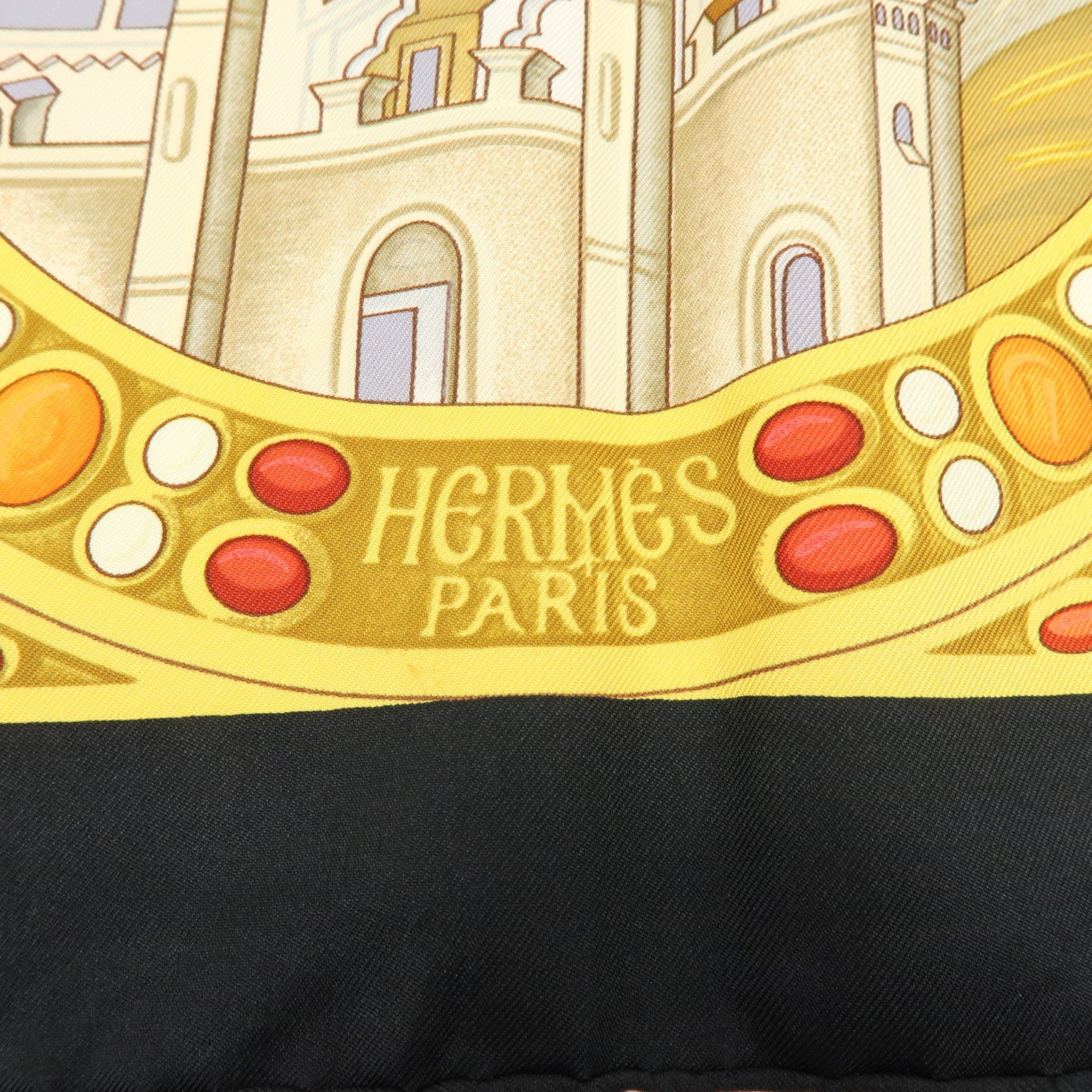 HERMES Carre 90 Silk 100% LE TRIOMPHE DU PALADIN Black Gold