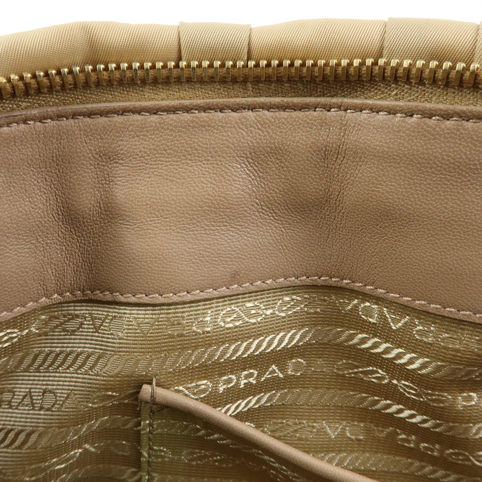 PRADA Gathered Nylon Leather 2Way Hand Shoulder Bag Beige BN1407