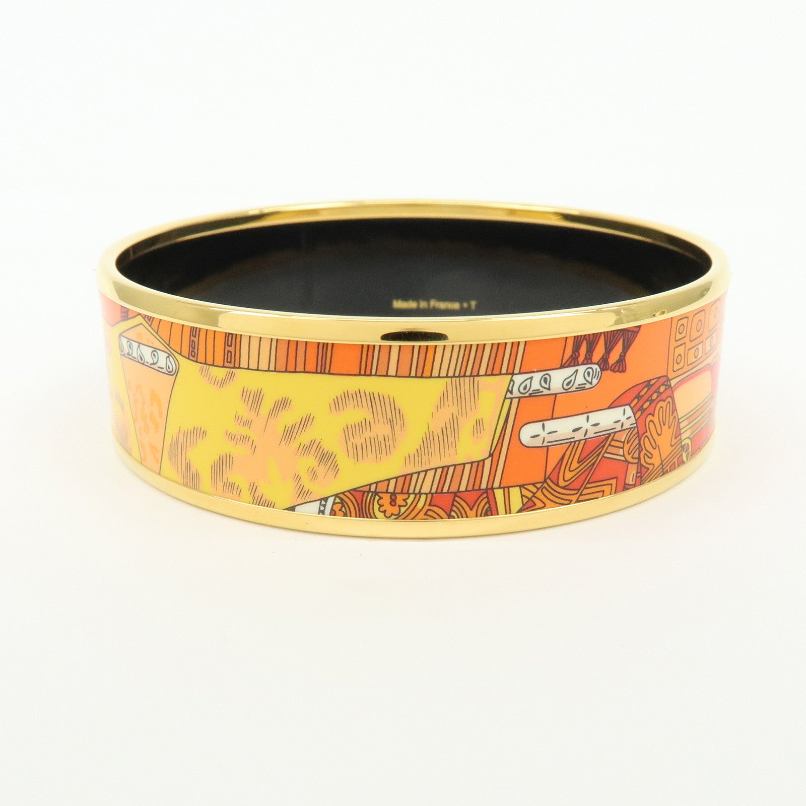HERMES Gold Plated Email GM Bangle Bracelet Orange Gold