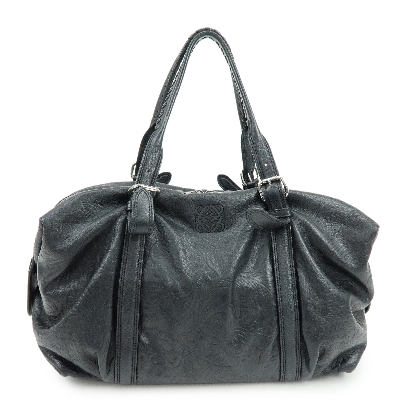 LOEWE Canela Nappa Leather Mini Boston Bag Shoulder Bag Black