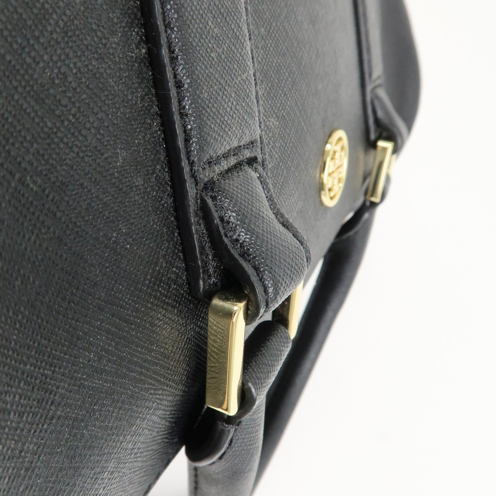 TORY BURCH Logo Leather 2Way Bag Hand Bag Shoulder Bag Black