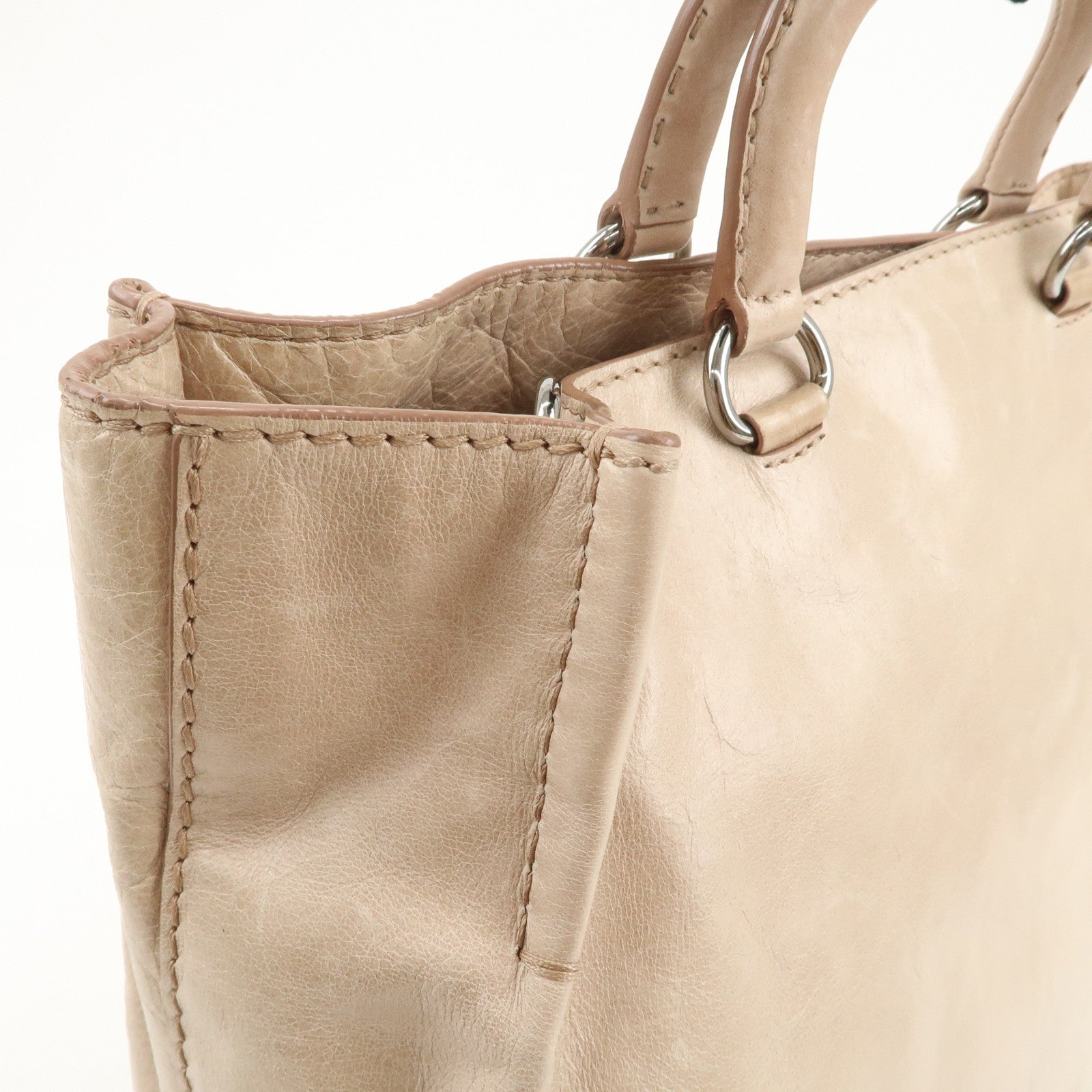 PRADA Triangle Logo Leather 2Way Hand Bag Shoulder Bag Beige BR4617