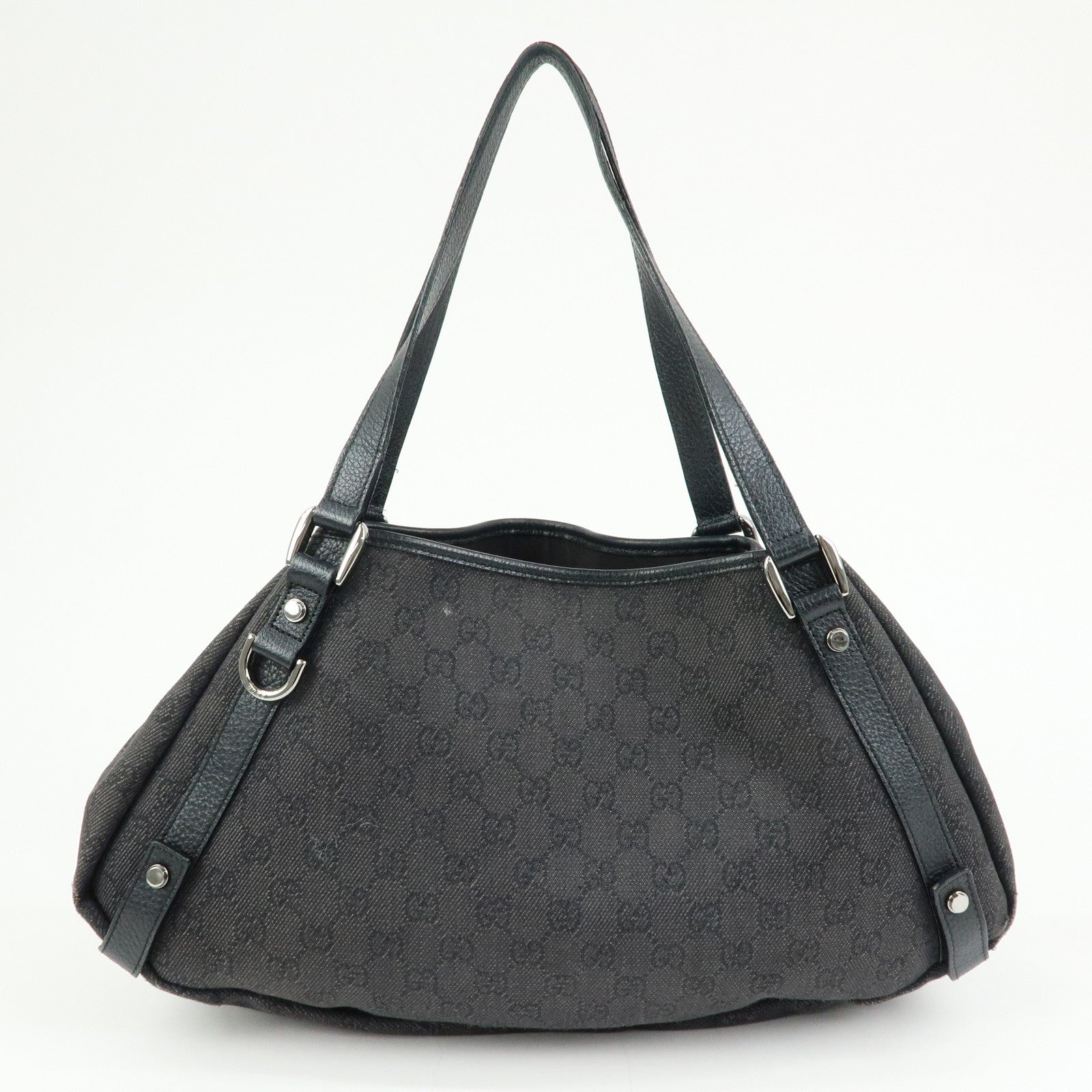 GUCCI Abbey GG Monogram Denim Tote Bag Hand Bag Black 293578
